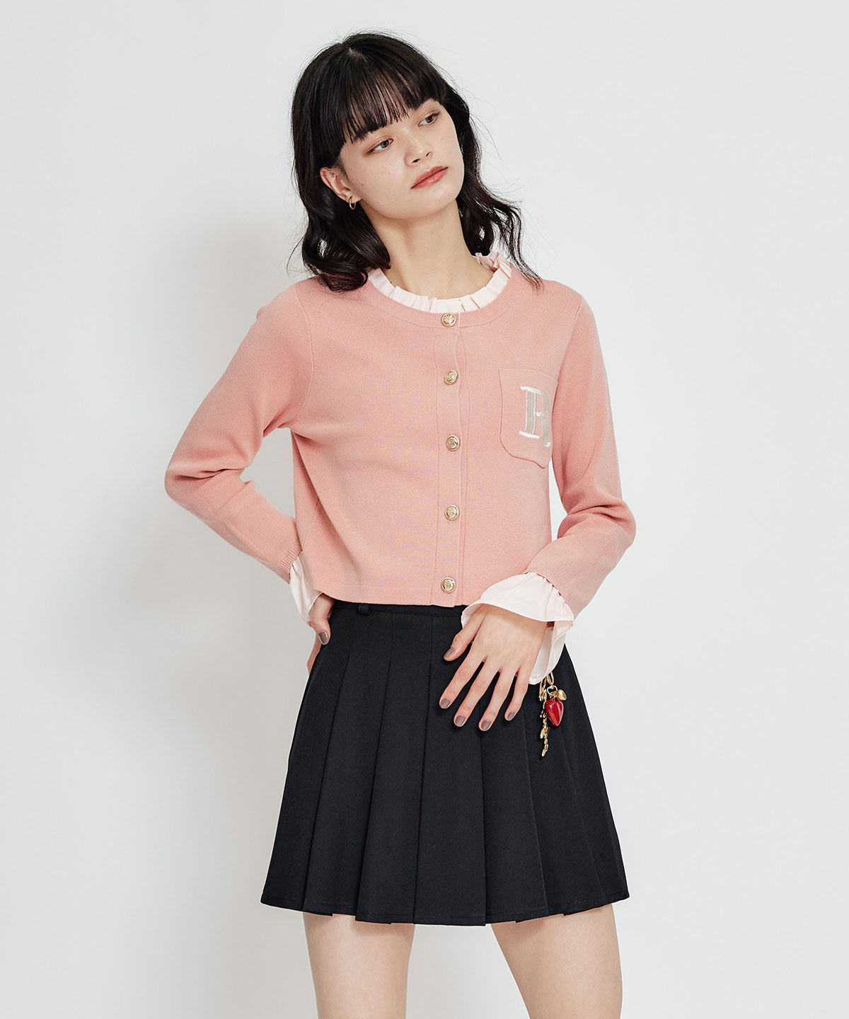 Rフリルレイヤードニットカーディガン