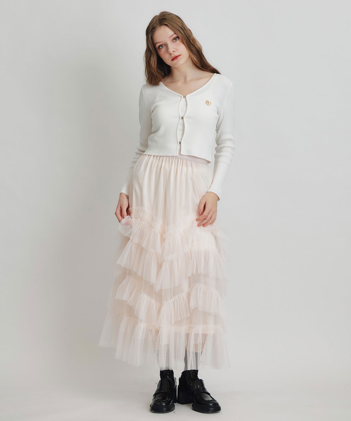 ロゴプレートリブニットカーディガン