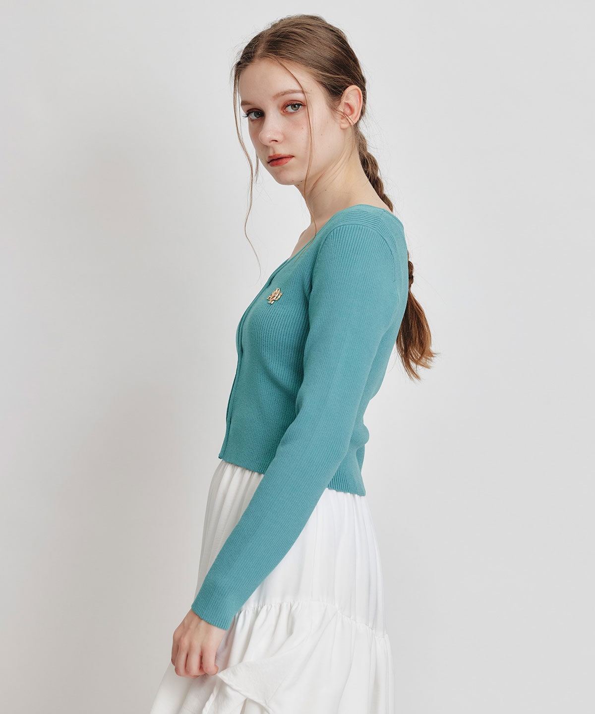 ロゴプレートリブニットカーディガン