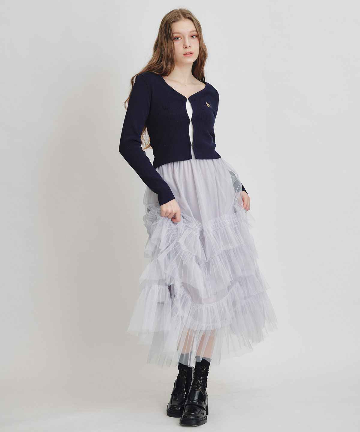 ロゴプレートリブニットカーディガン