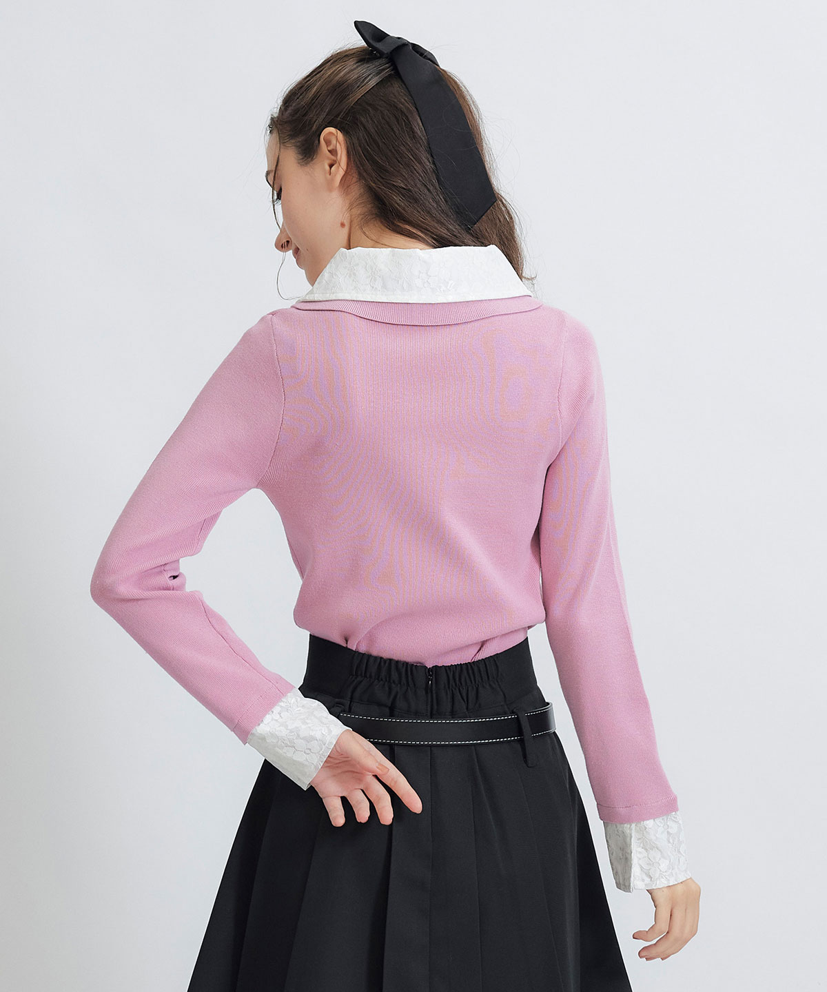 ダブルレースカラーポロニットプルオーバー