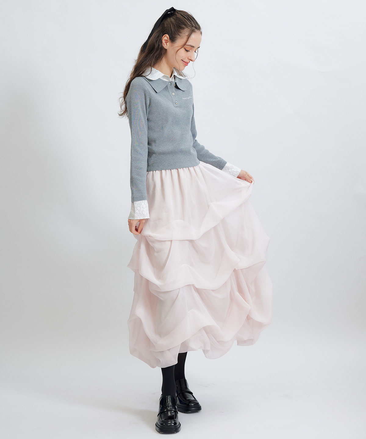 ダブルレースカラーポロニットプルオーバー