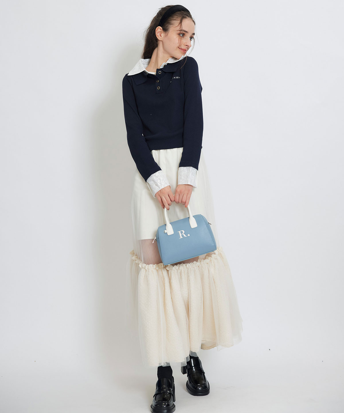 ダブルレースカラーポロニットプルオーバー