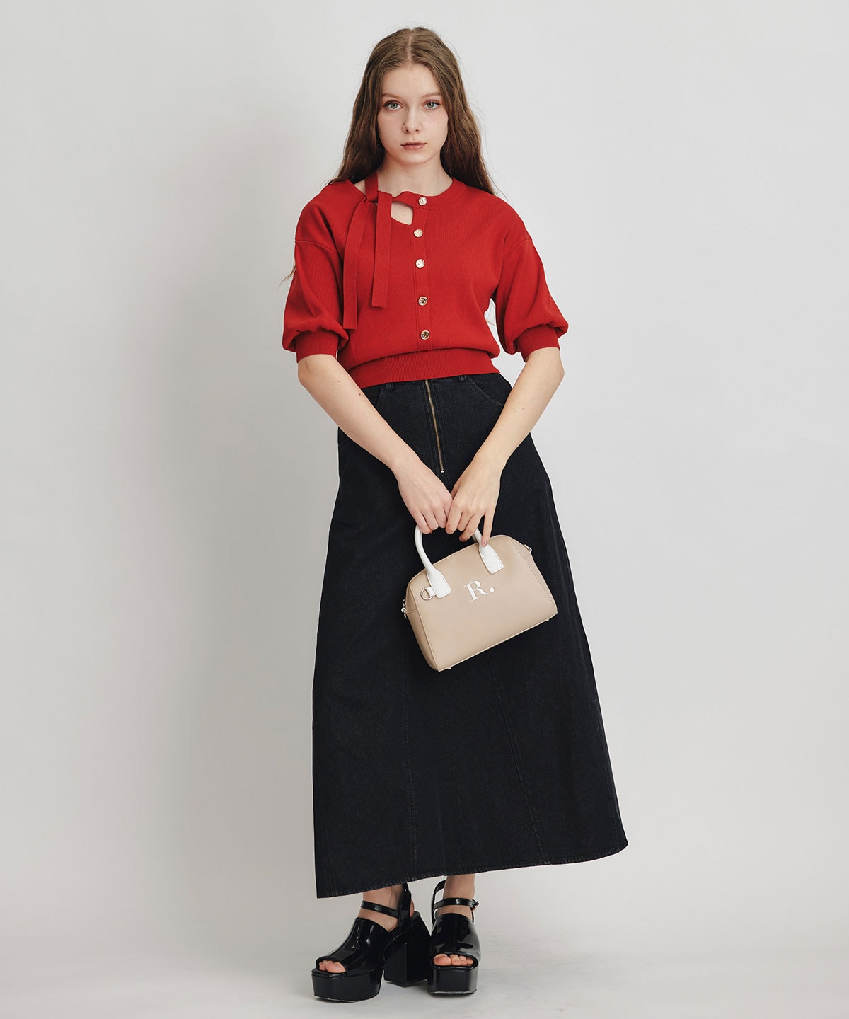 アシメカットデザインハーフスリーブニットプルオーバー