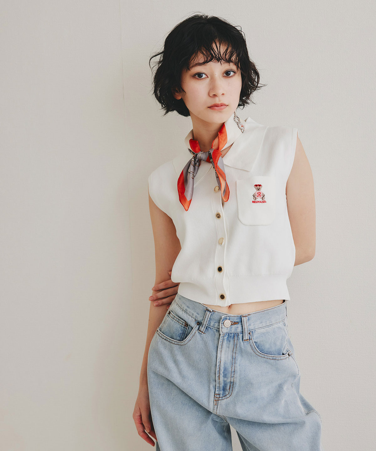 Azelyポロニットノースリーブプルオーバー