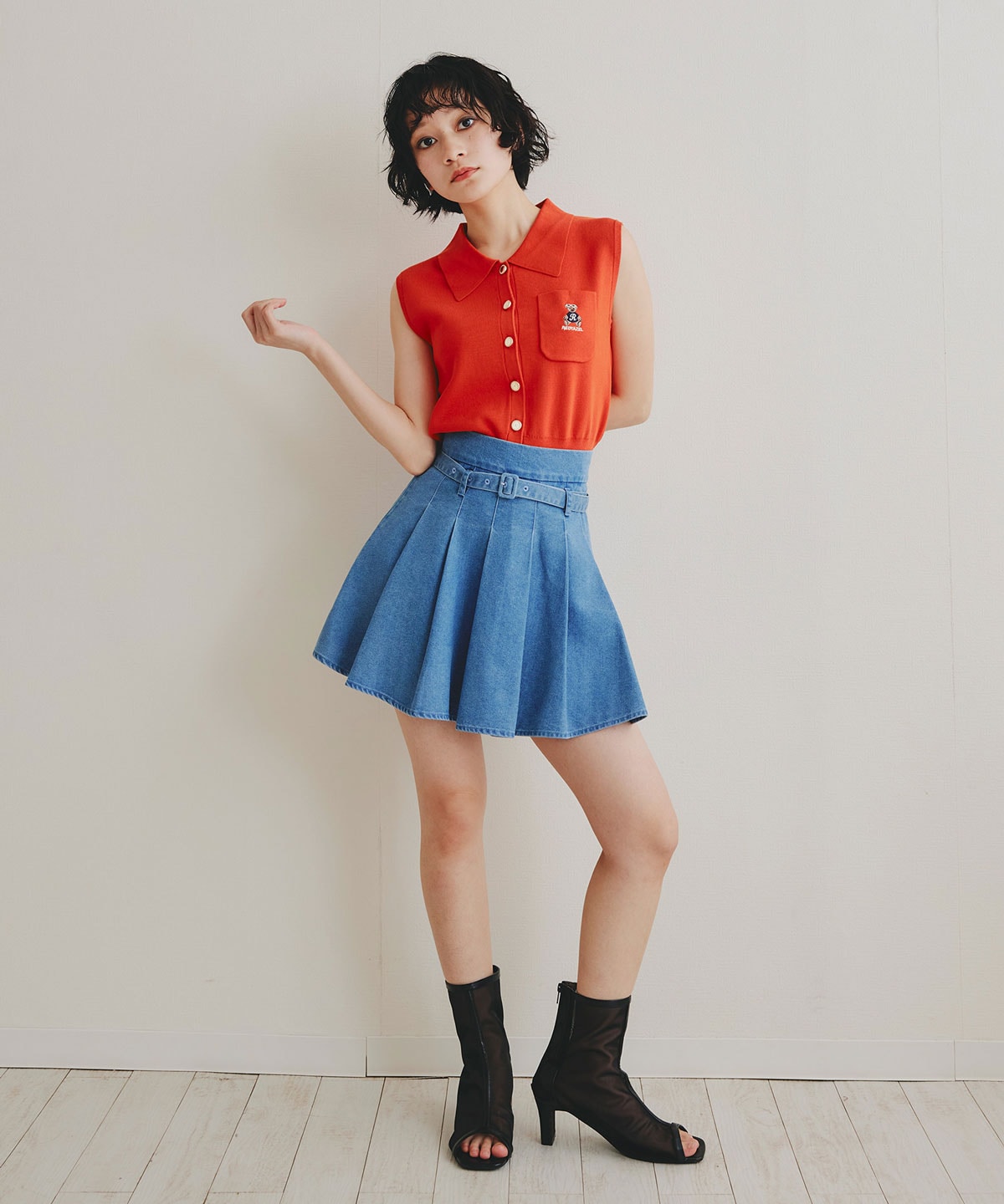 Azelyポロニットノースリーブプルオーバー