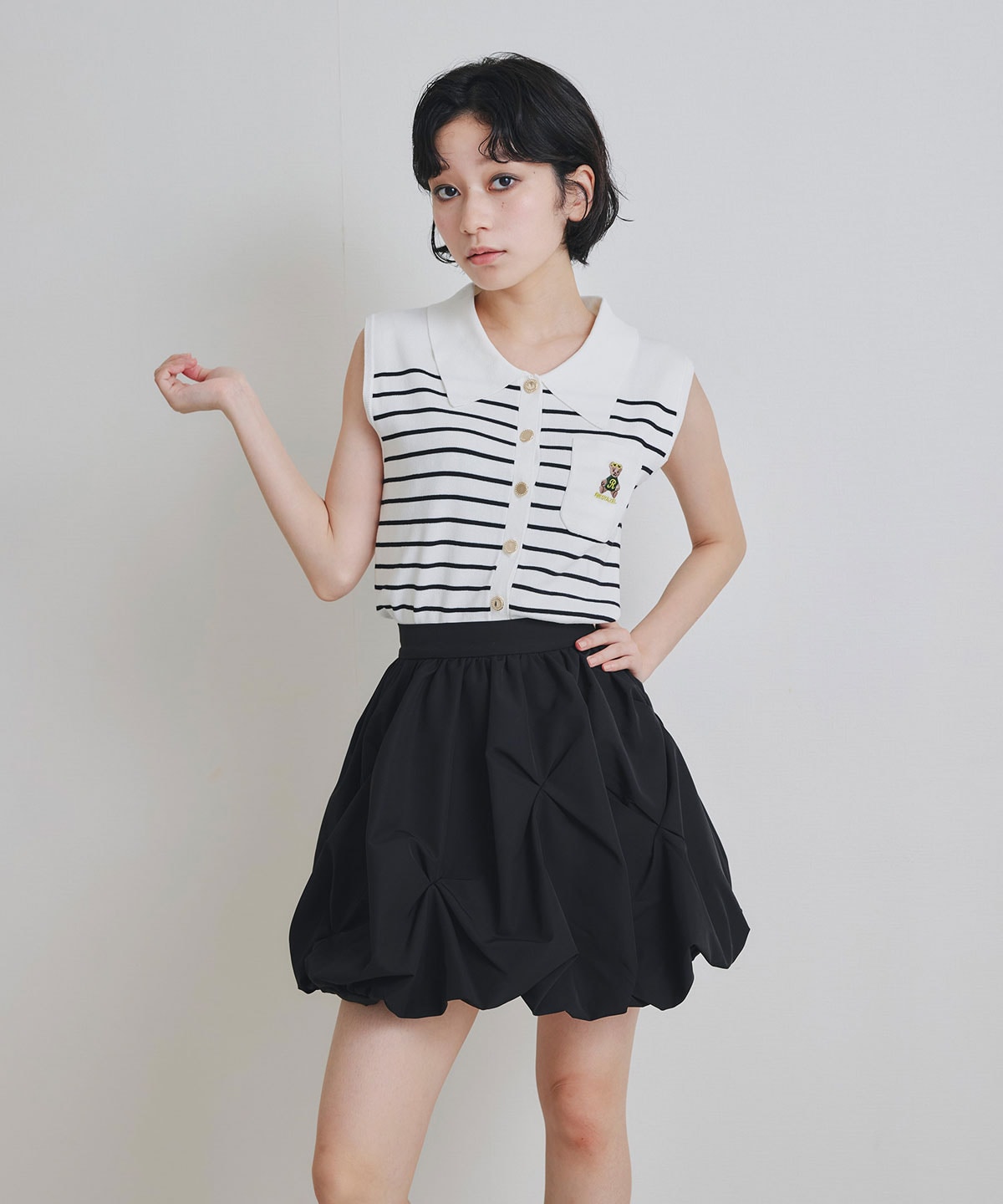 Azelyポロニットノースリーブプルオーバー