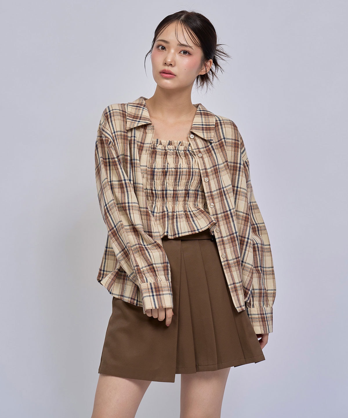 【=LOVE 大場花菜さん着用】チェックビスチェ×シャツセット