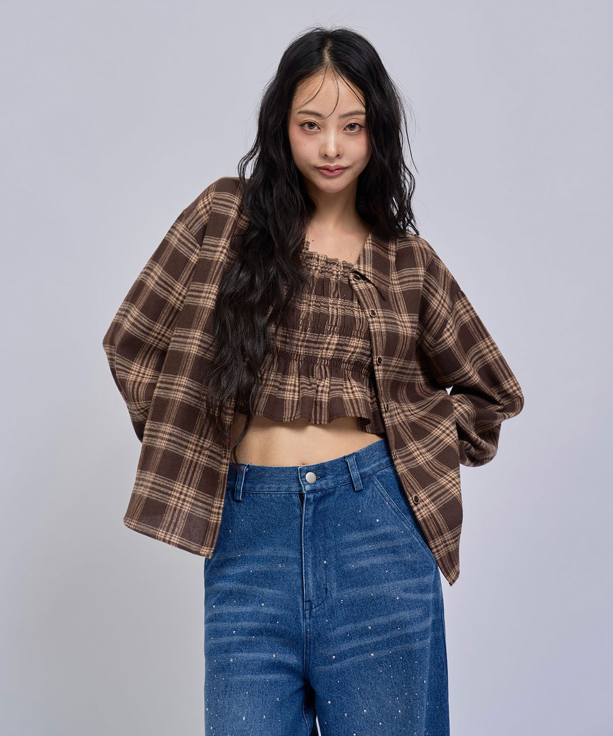 【=LOVE 大場花菜さん着用】チェックビスチェ×シャツセット