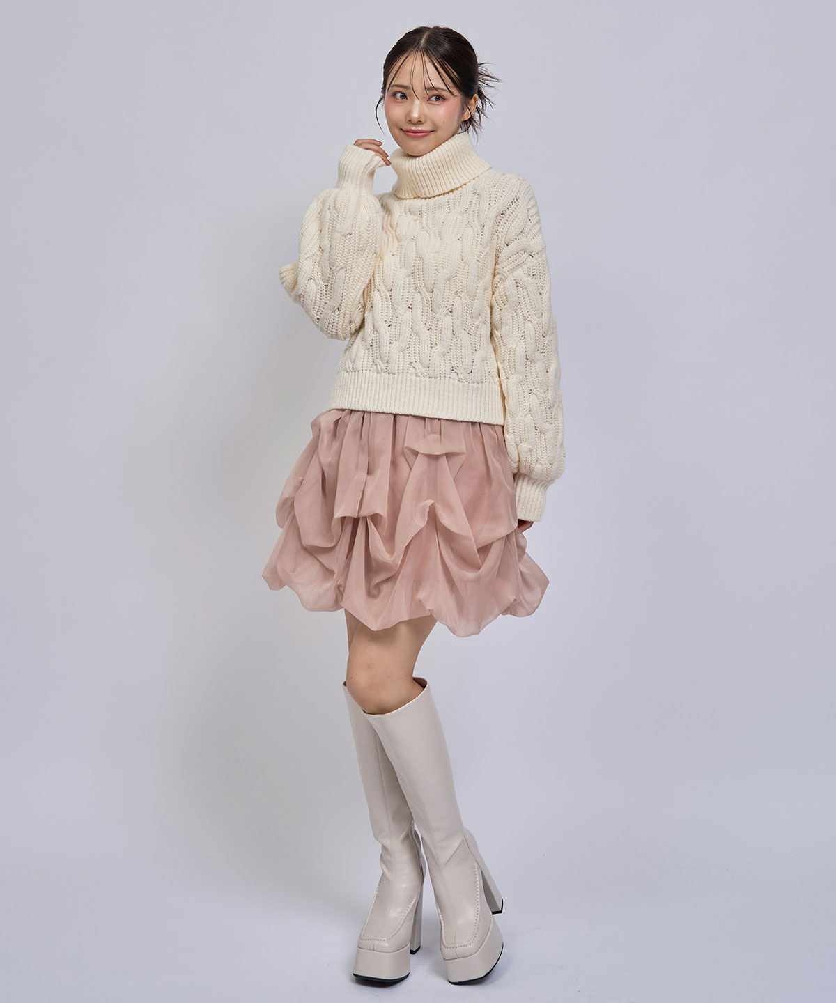 【=LOVE 大場花菜さん着用】ボリュームタックシフォンミニスカート