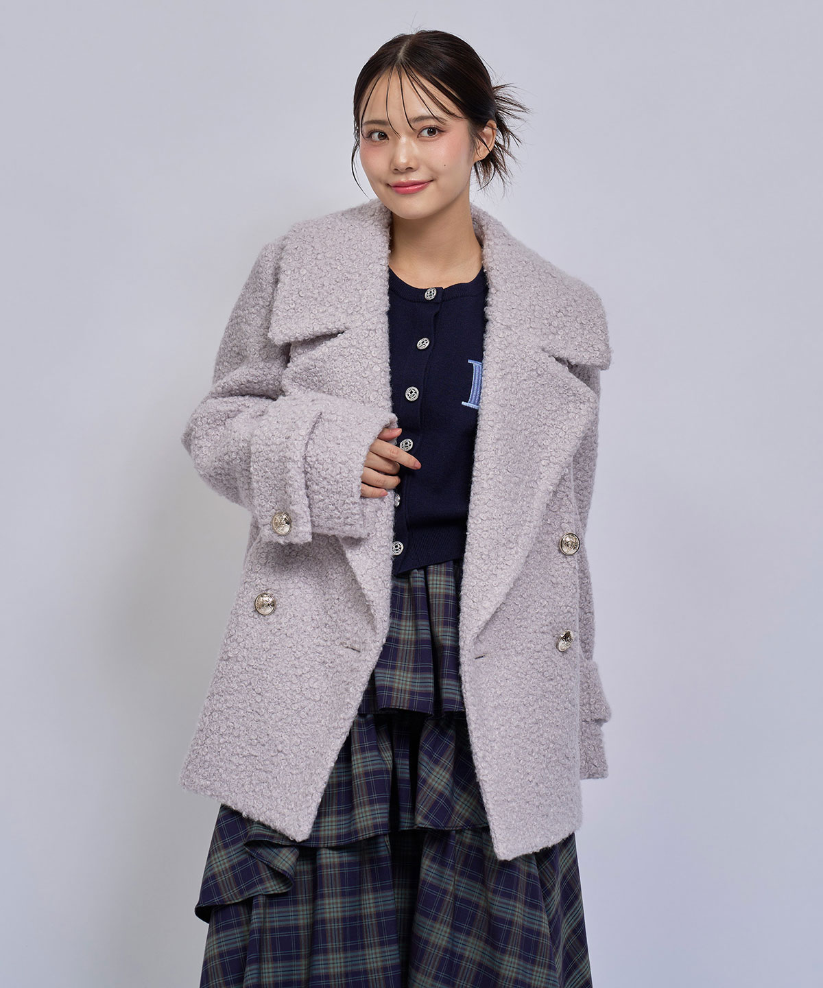 【=LOVE 大場花菜さん着用】GOLDボタンボアダブルコート