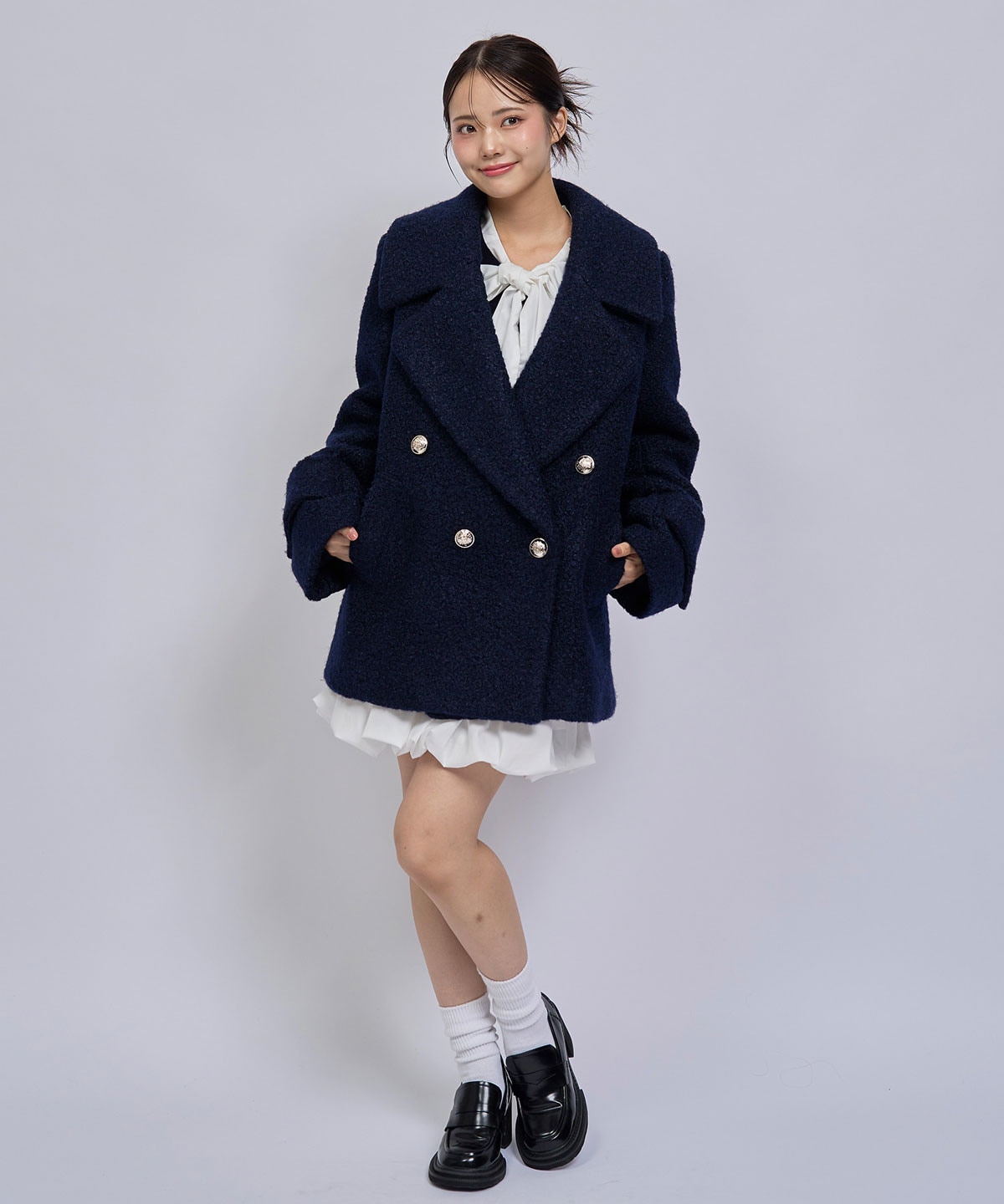 【=LOVE 大場花菜さん着用】GOLDボタンボアダブルコート