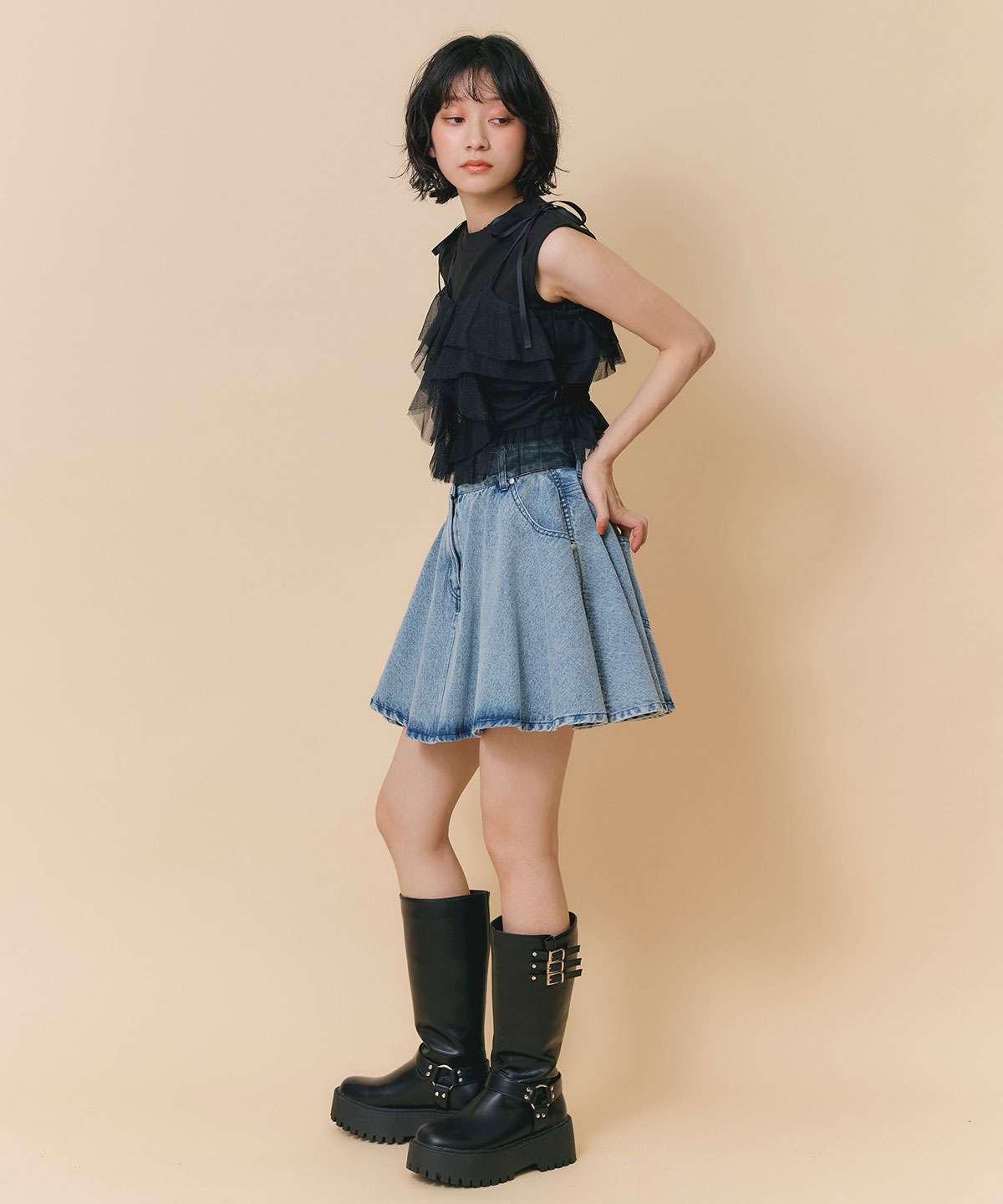 ショルダーリボンビスチェ×ノースリーブニット