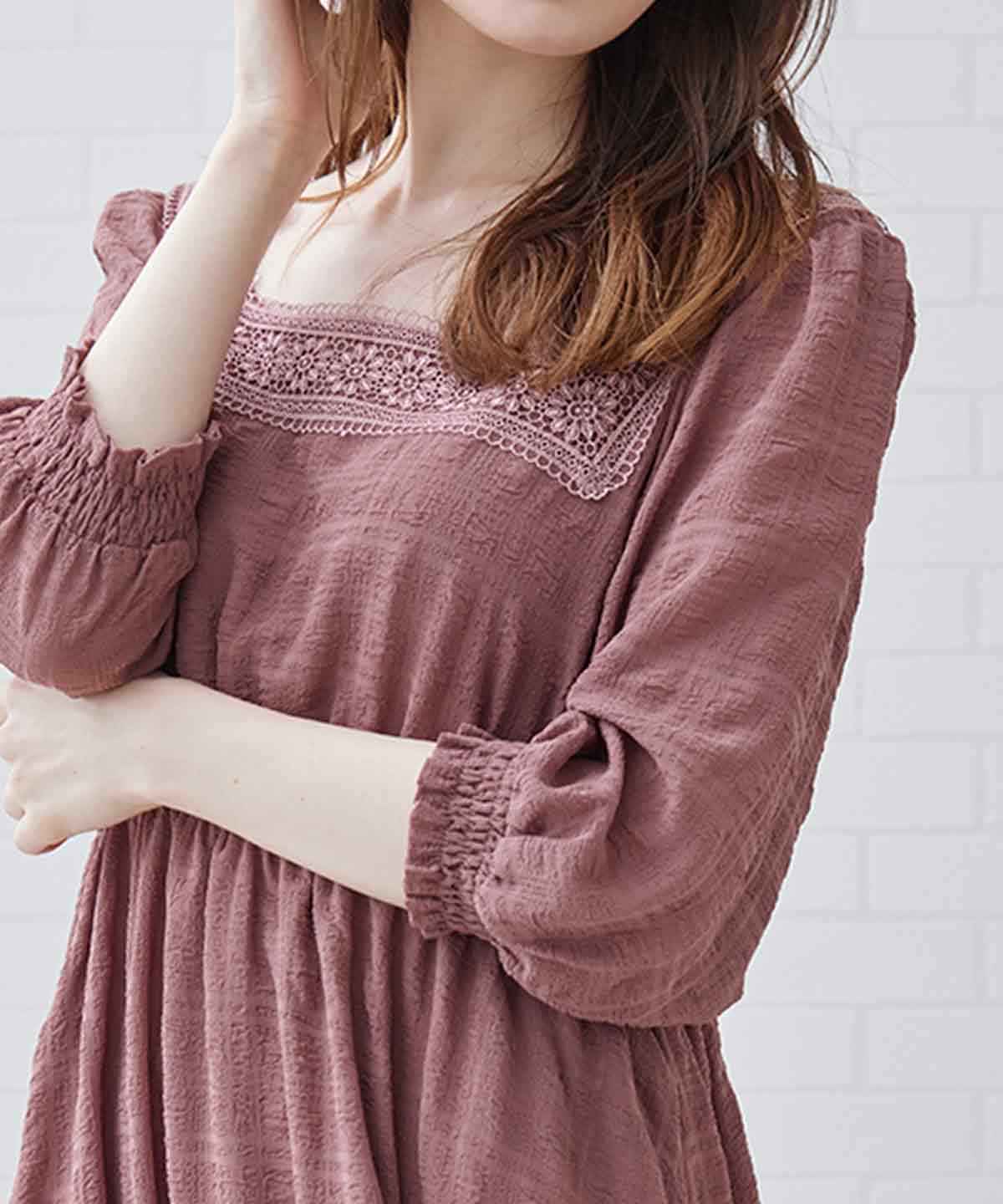 ドビーチェックスクエアネックワンピース M ピンク Swingle 公式オンラインショップ バーンデストローズ