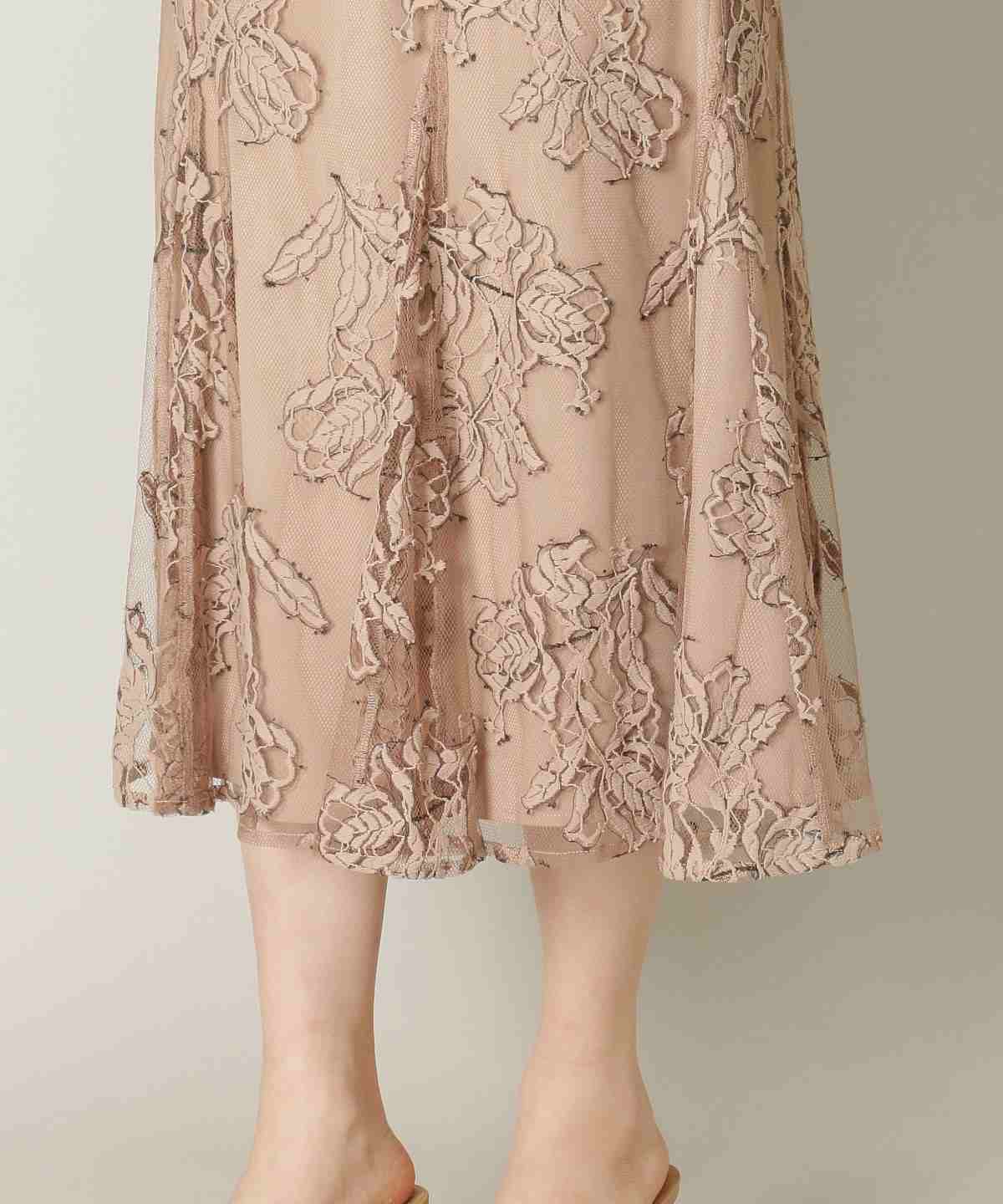 チュール刺繍フラワーロングスカート