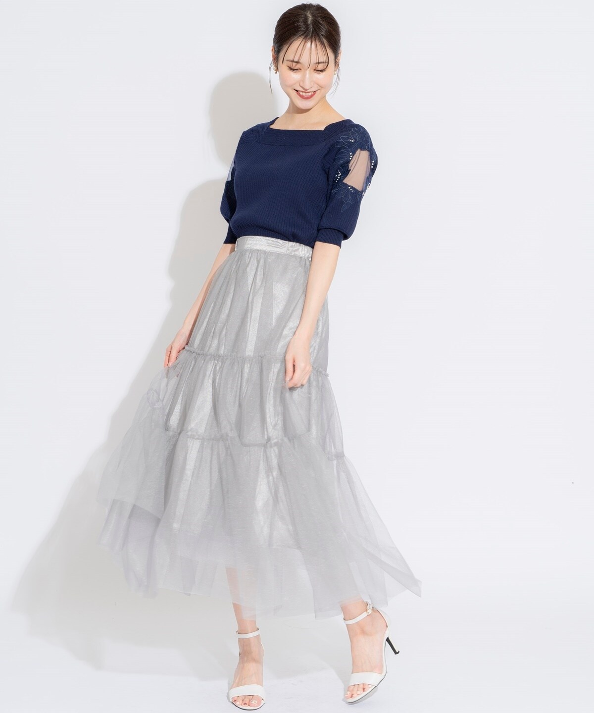 ブライトチュールレイヤードスカート