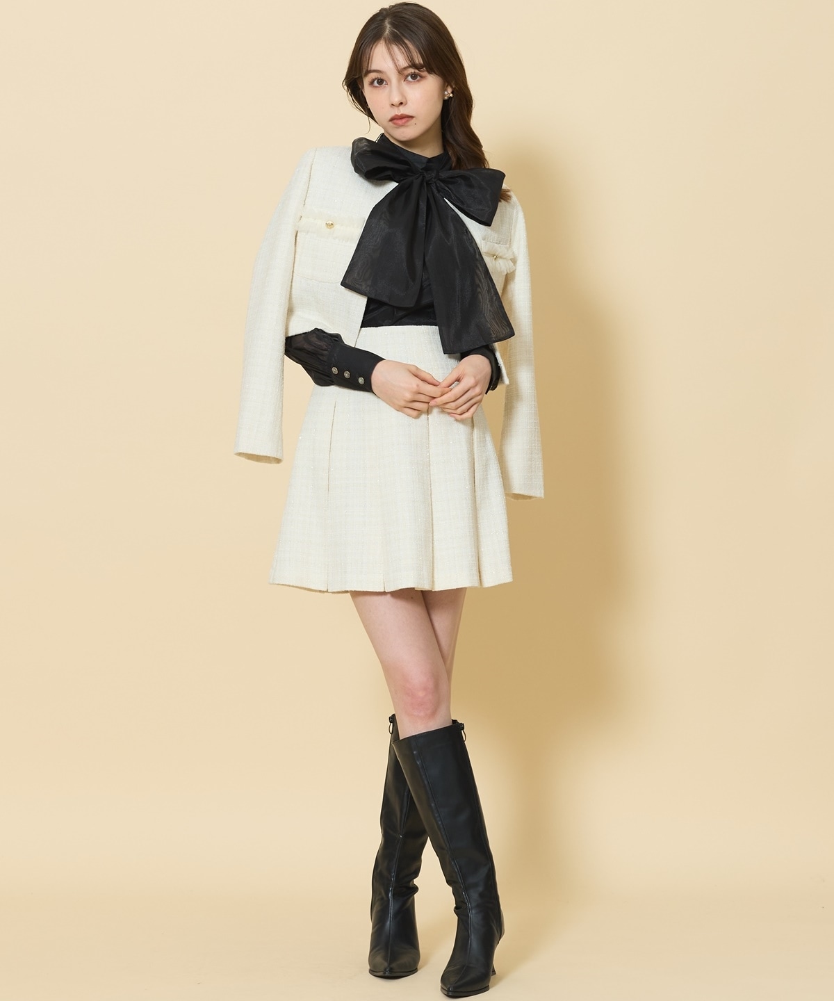 ボックスプリーツツイードミニスカート