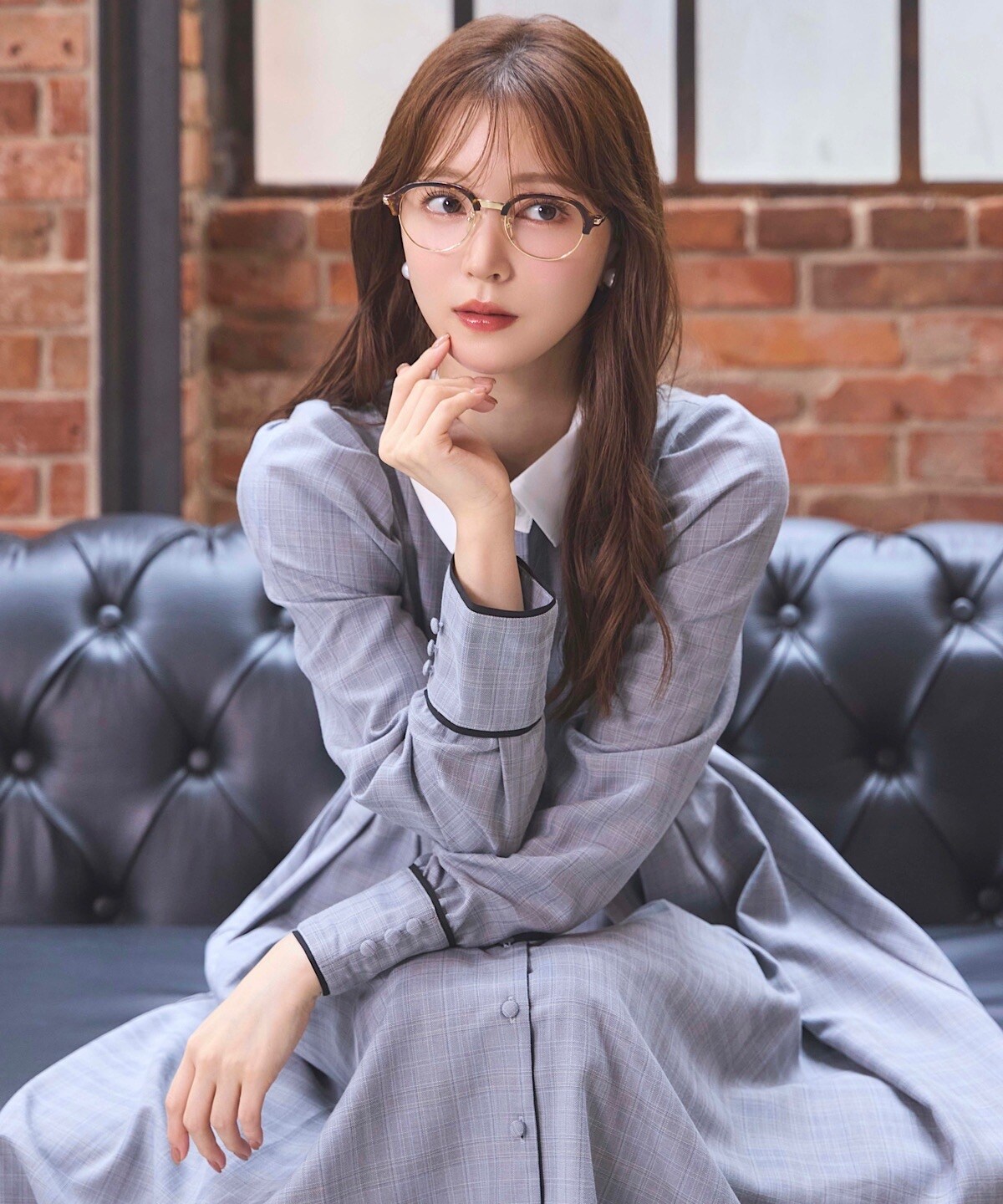 バイカラー衿パイピングタックフレアシャツワンピース