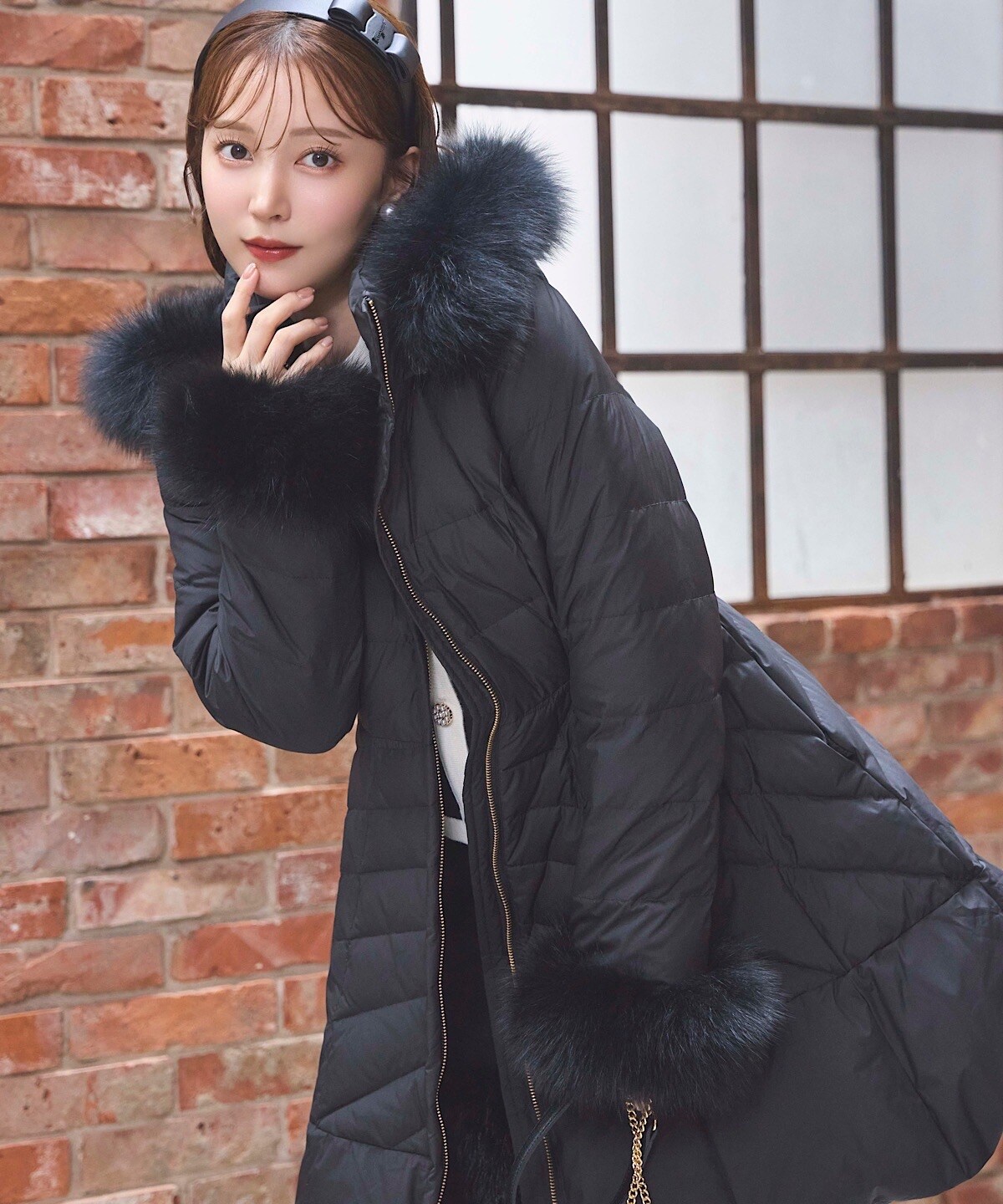 FOXファー付ドレスダウンコート