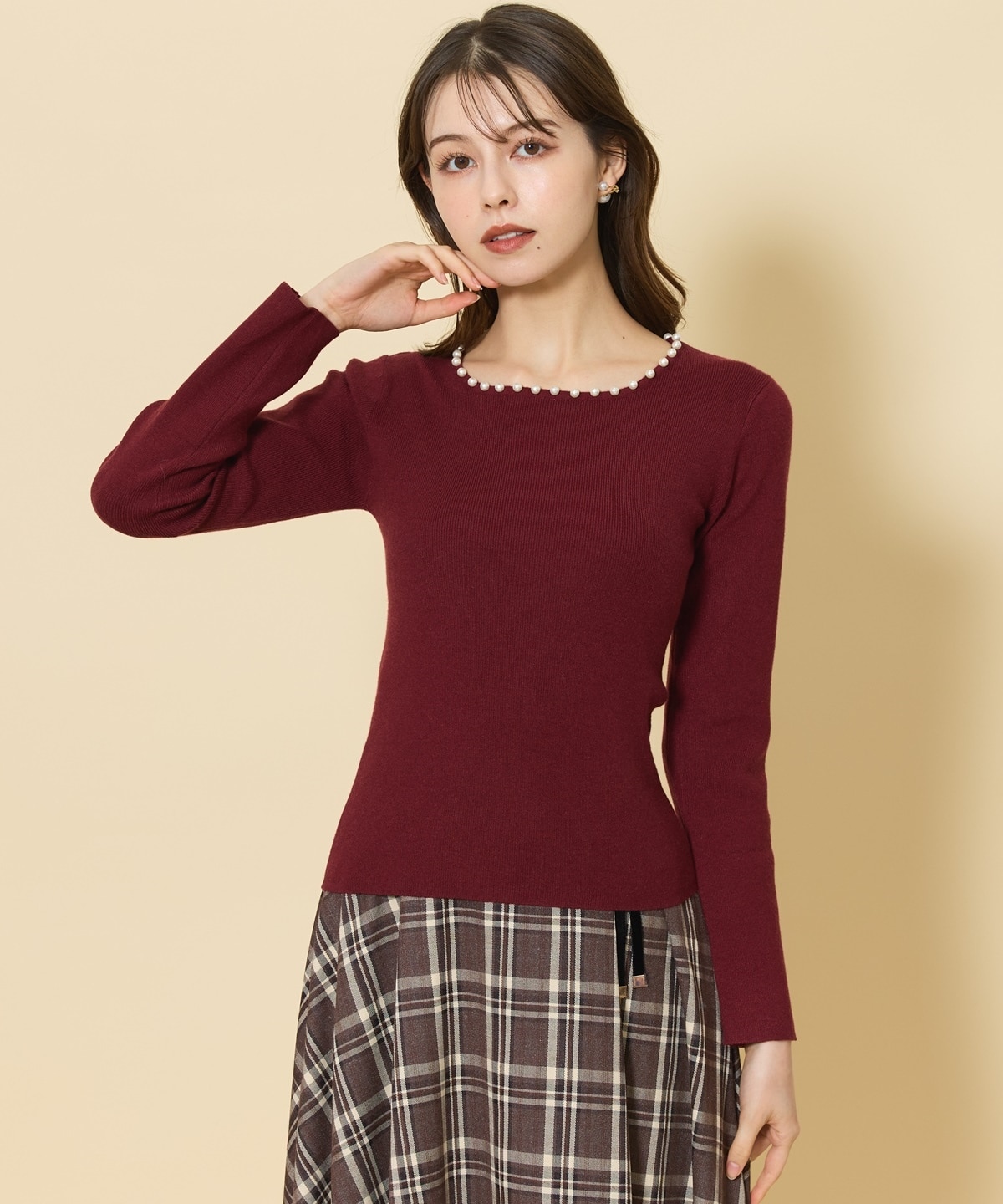 エレガンスパールネックニットプルオーバー