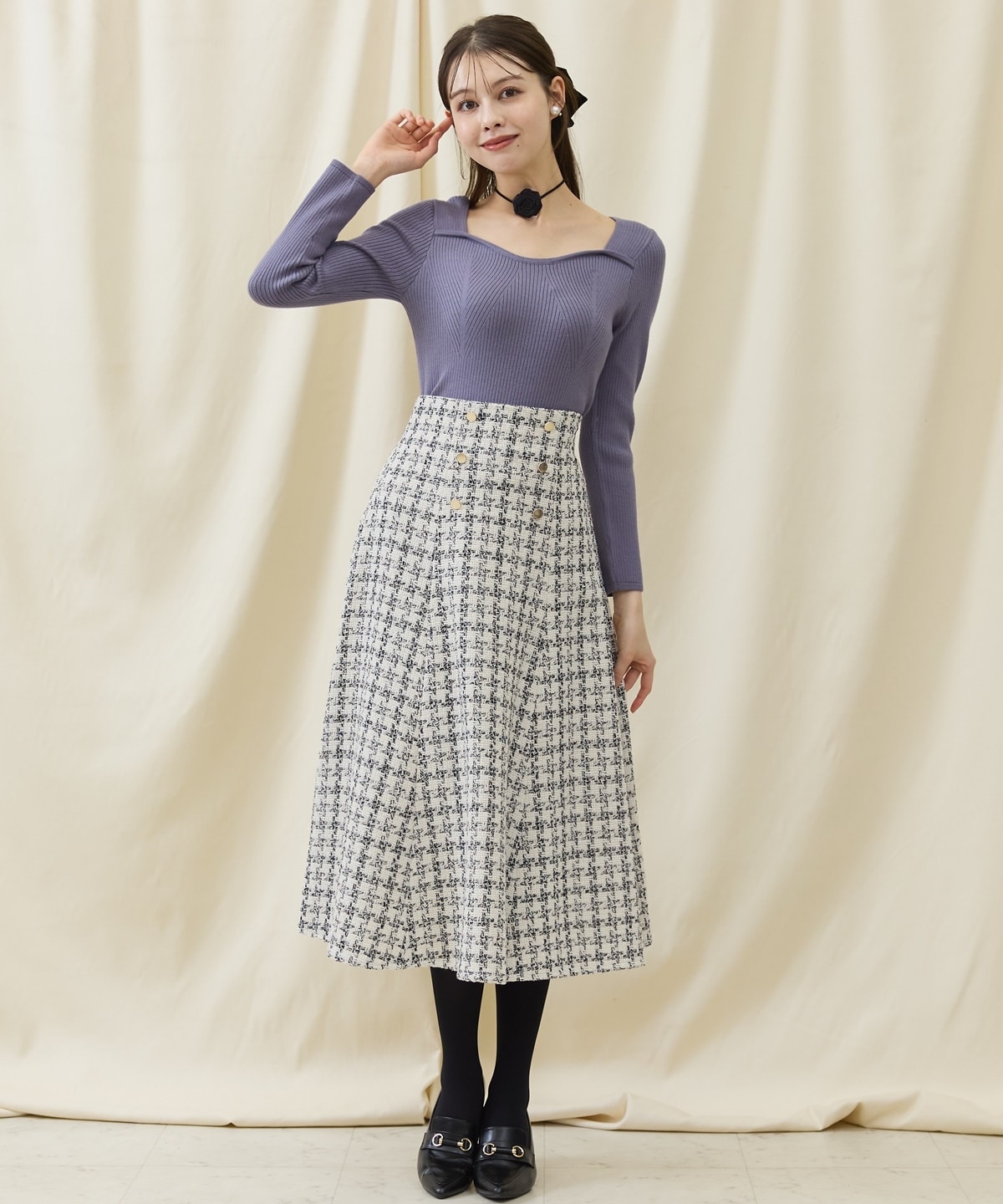 デコルテビスチェリブニットプルオーバー