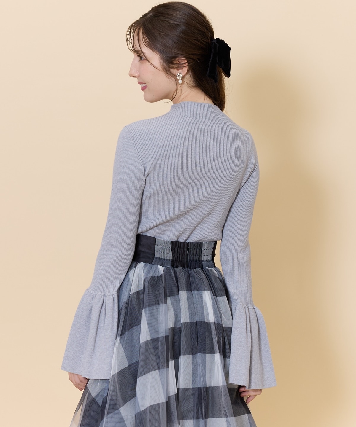 フレアスリーブボトルネックニットプルオーバー