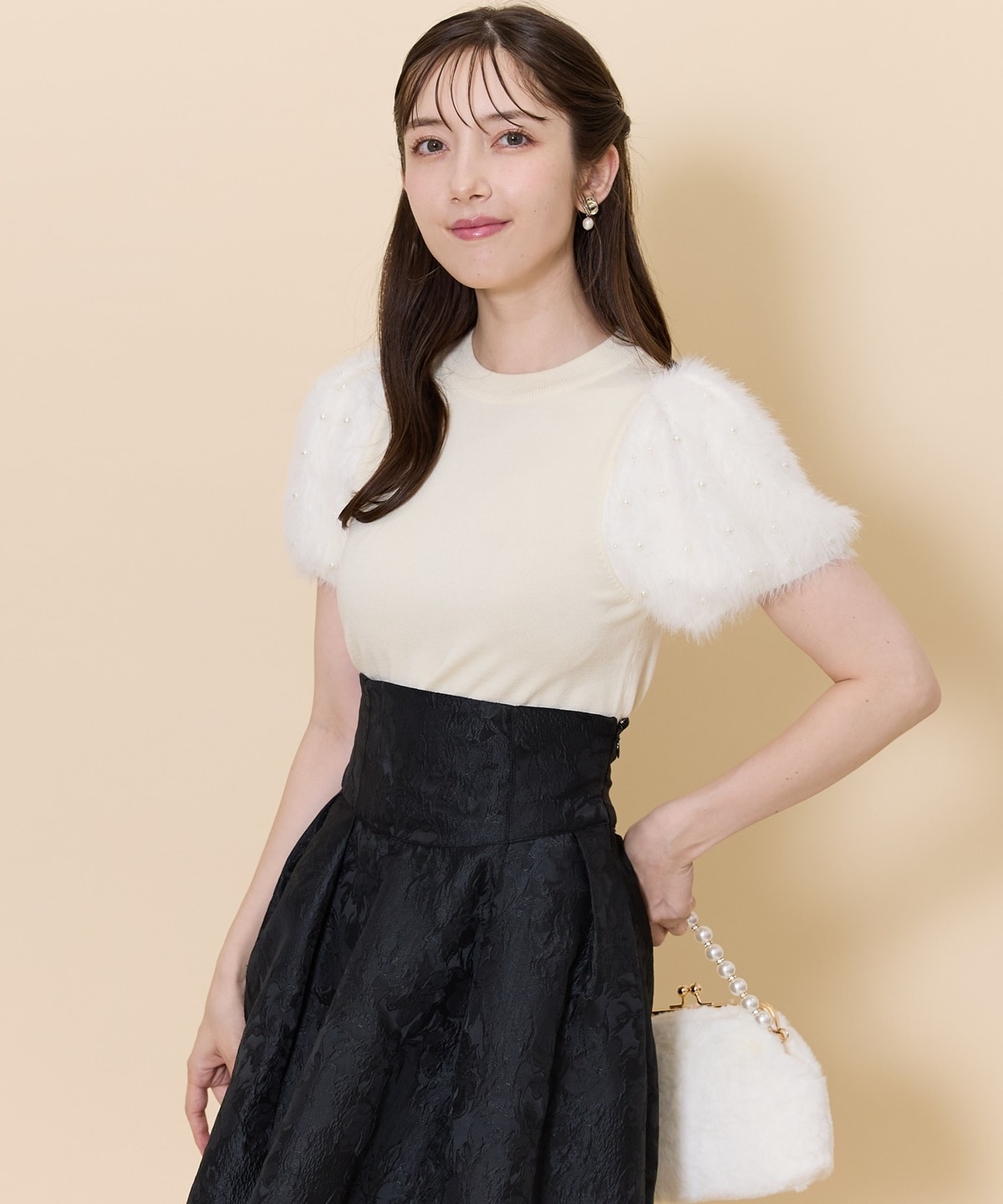 パールフェザースリーブニットプルオーバー