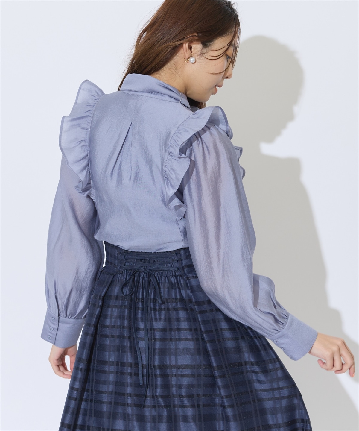クレープフリルボウタイブラウス