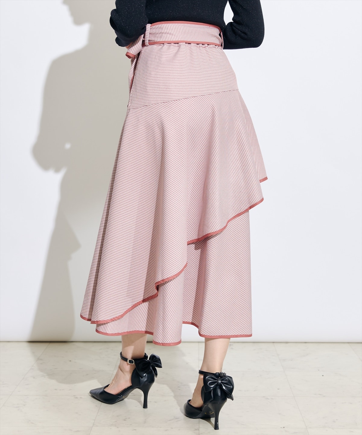 リボンベルトアシメフレアパイピングスカート