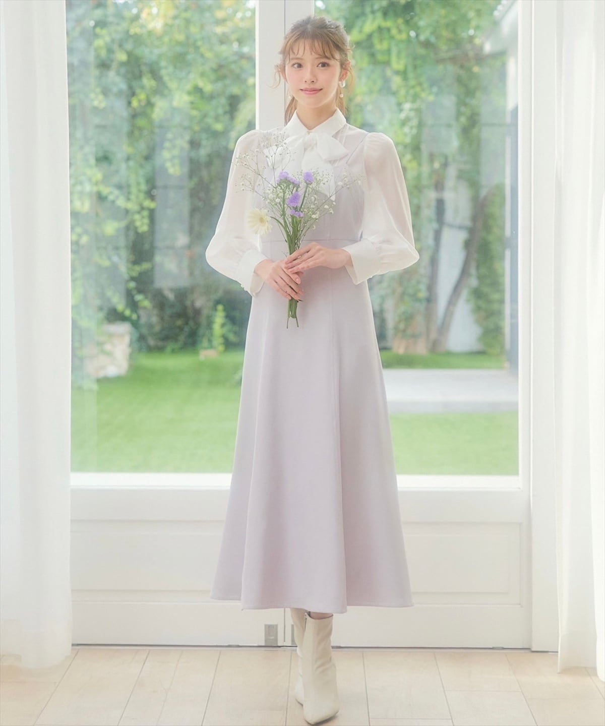 2WAYボウタイブライトシアーシャツレイヤードキャミワンピース