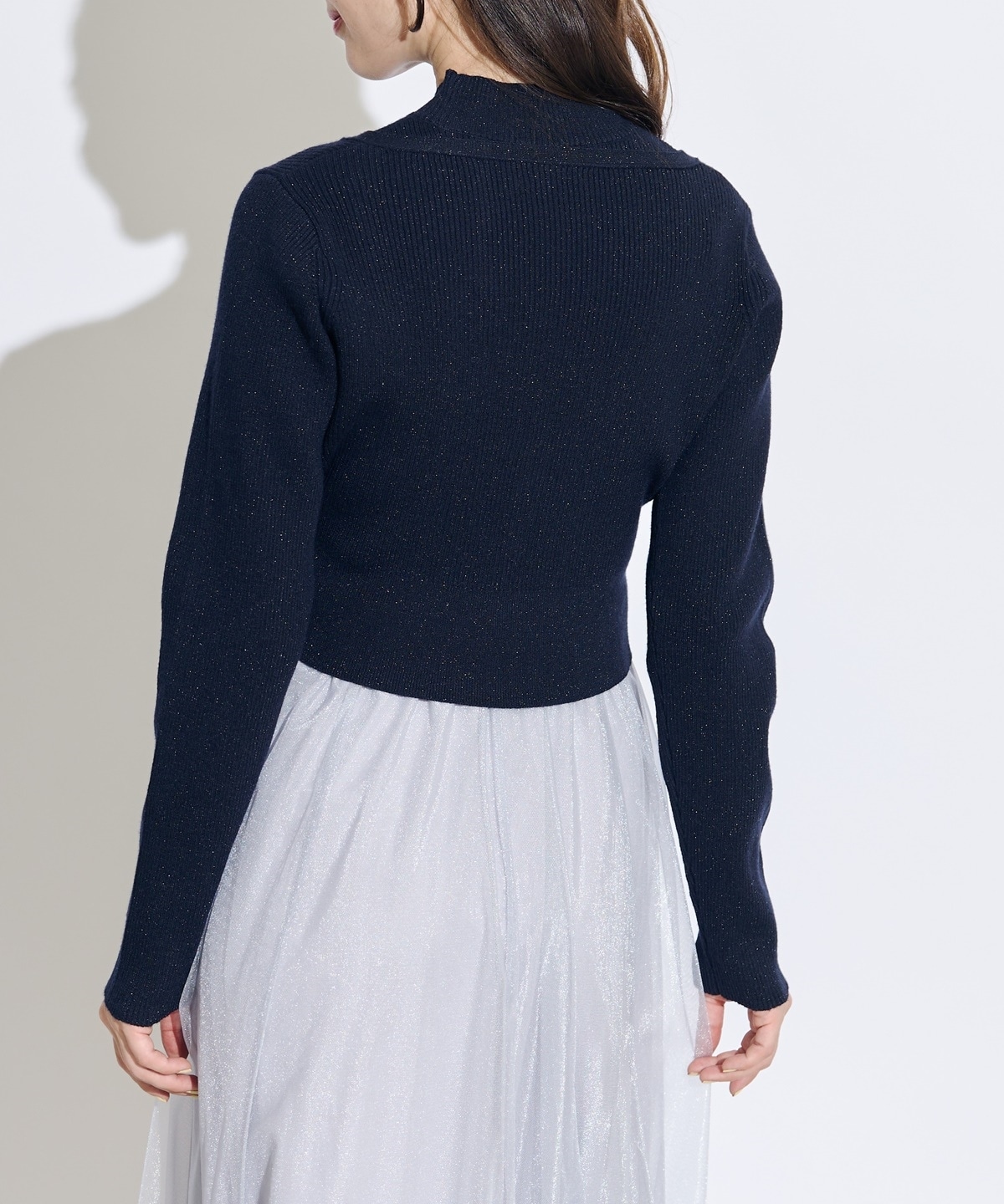 【展示会3位】カーディガンアンサンブルラメニットドッキングワンピース