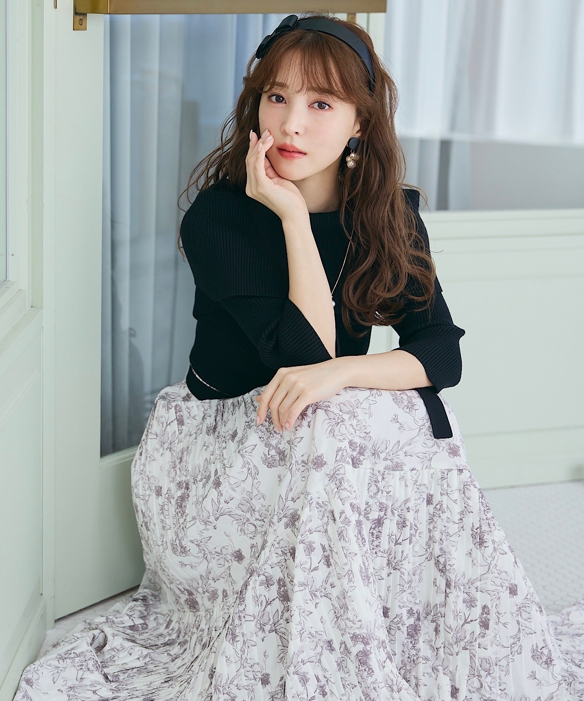 オフショルニットドッキングプリーツワンピース