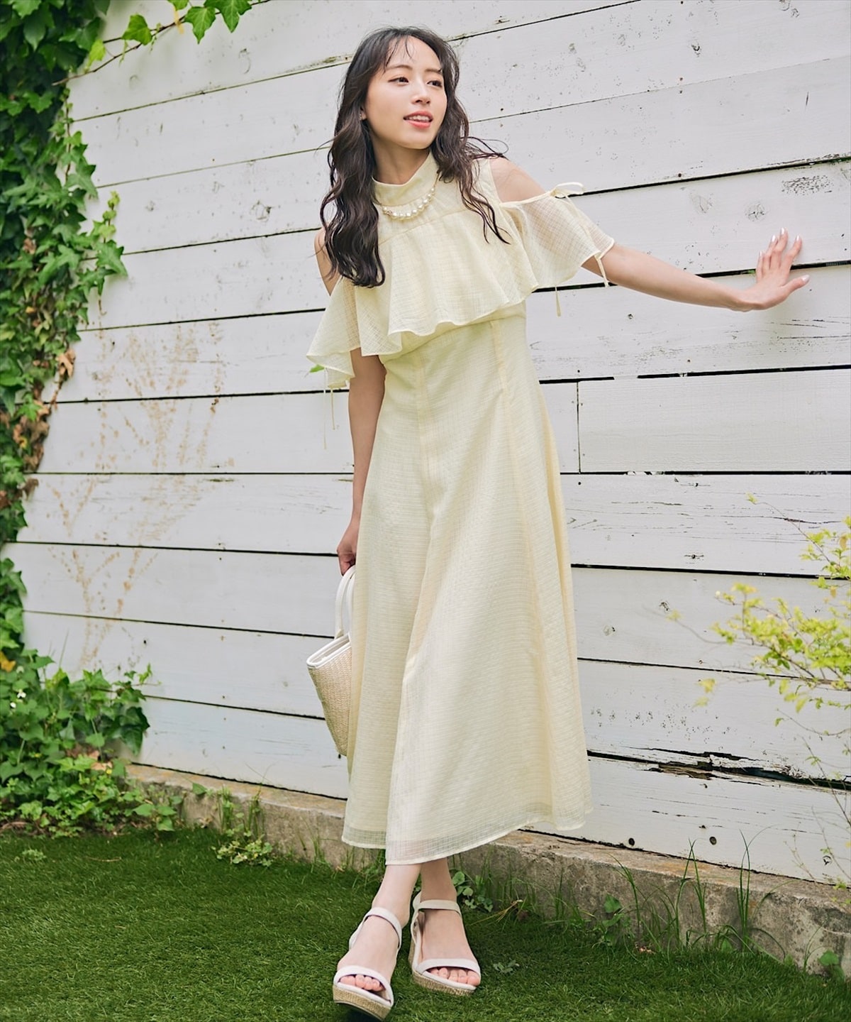 シアーチェックケープオフショルワンピース