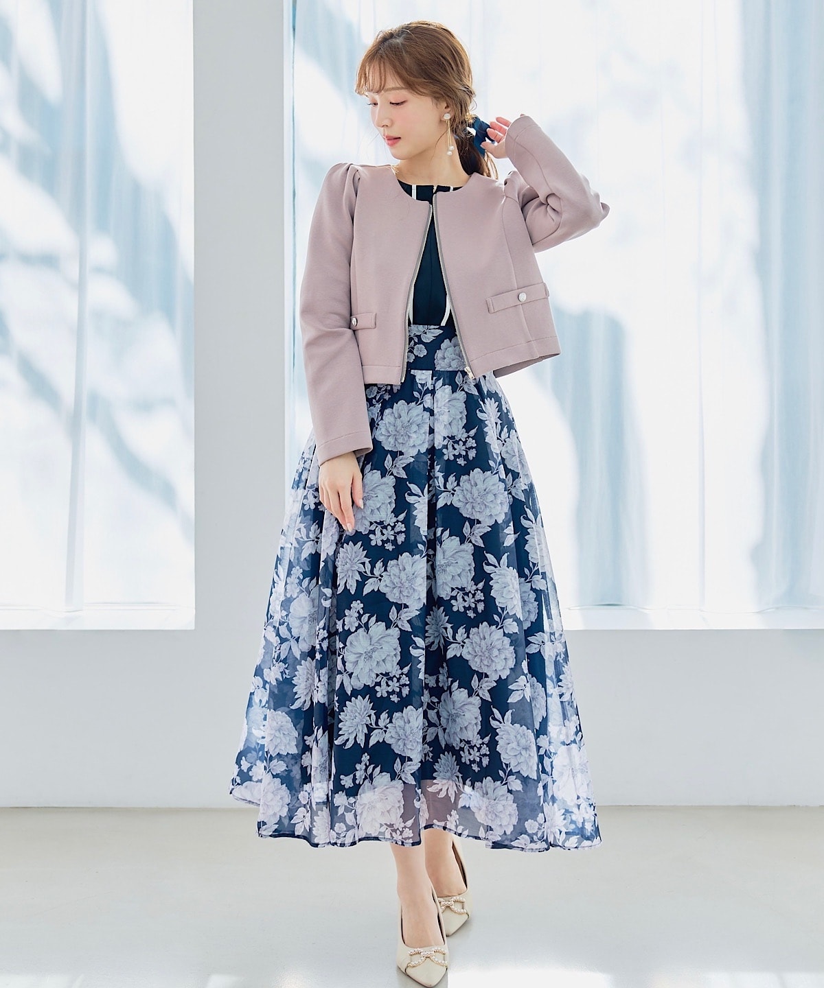 ノーカラーエレガンスポンチジャケット