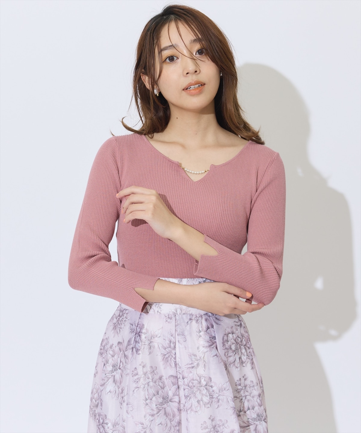 パールキーネックニットプルオーバー