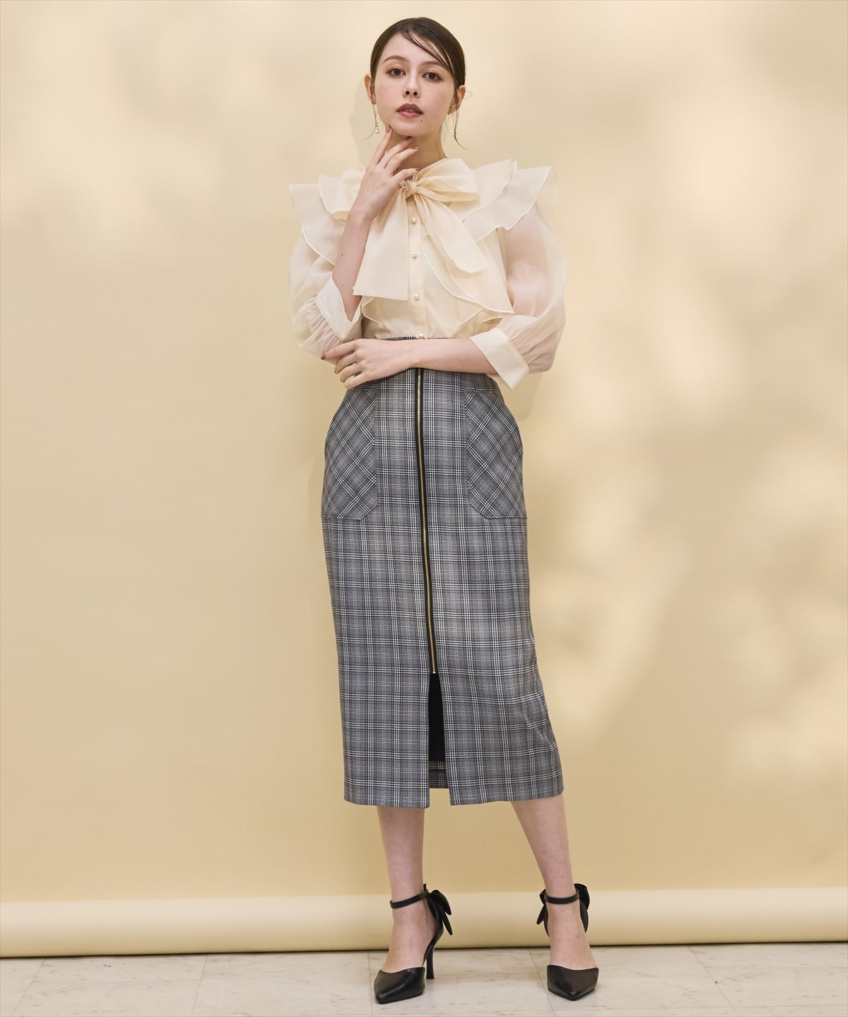 【日本製】フロントジップチェックスカート