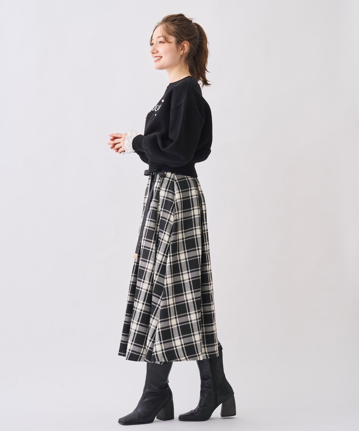 【12/5(Fri)予約開始】リボンベルト付きチェックフレアスカート