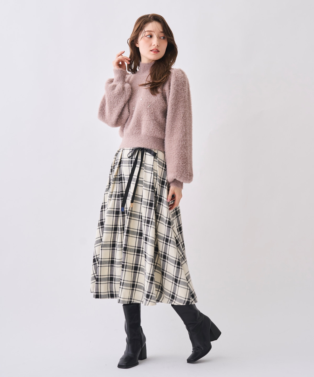 【12/5(Fri)予約開始】リボンベルト付きチェックフレアスカート