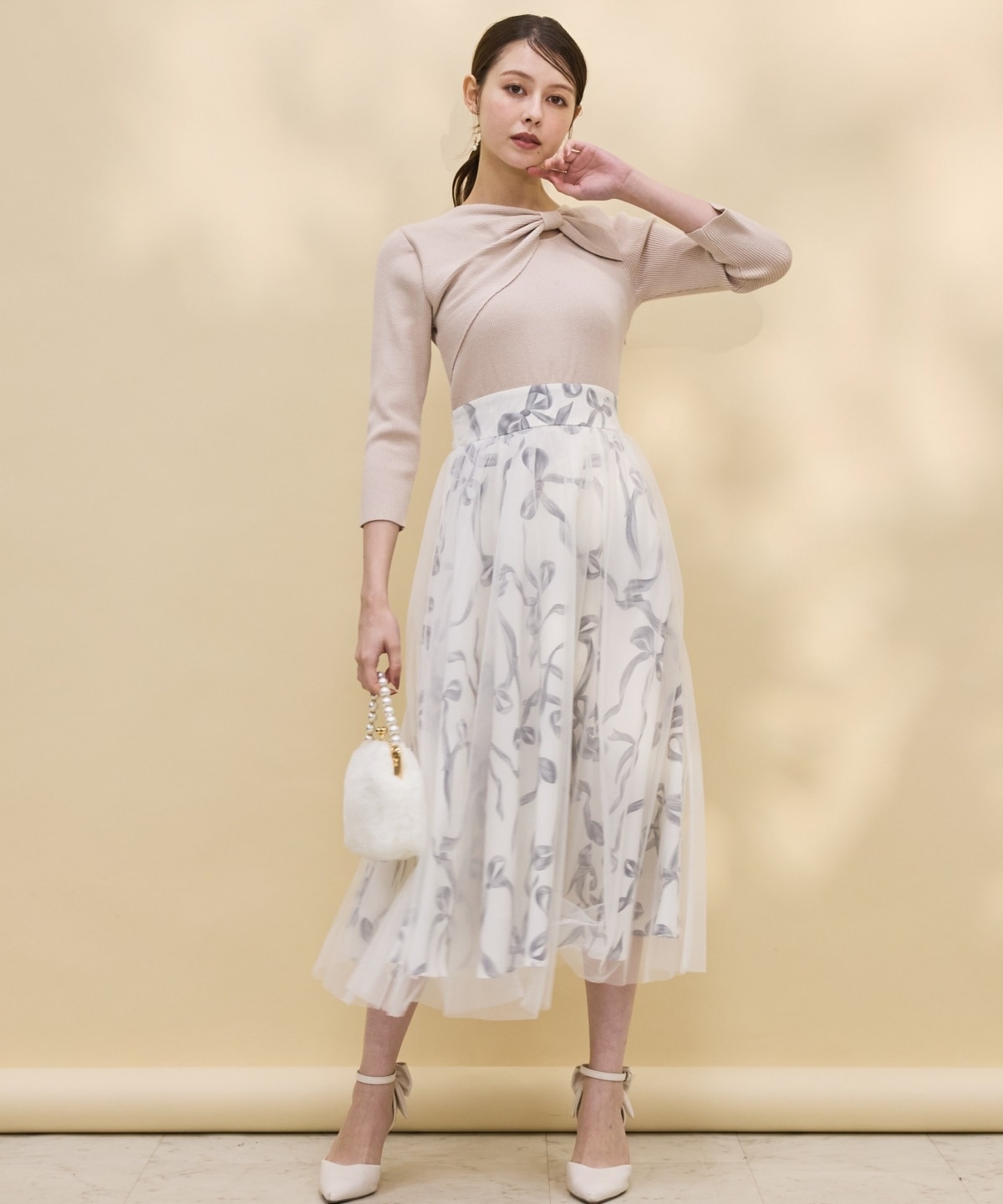 リボンデコレーションドッキングワンピース