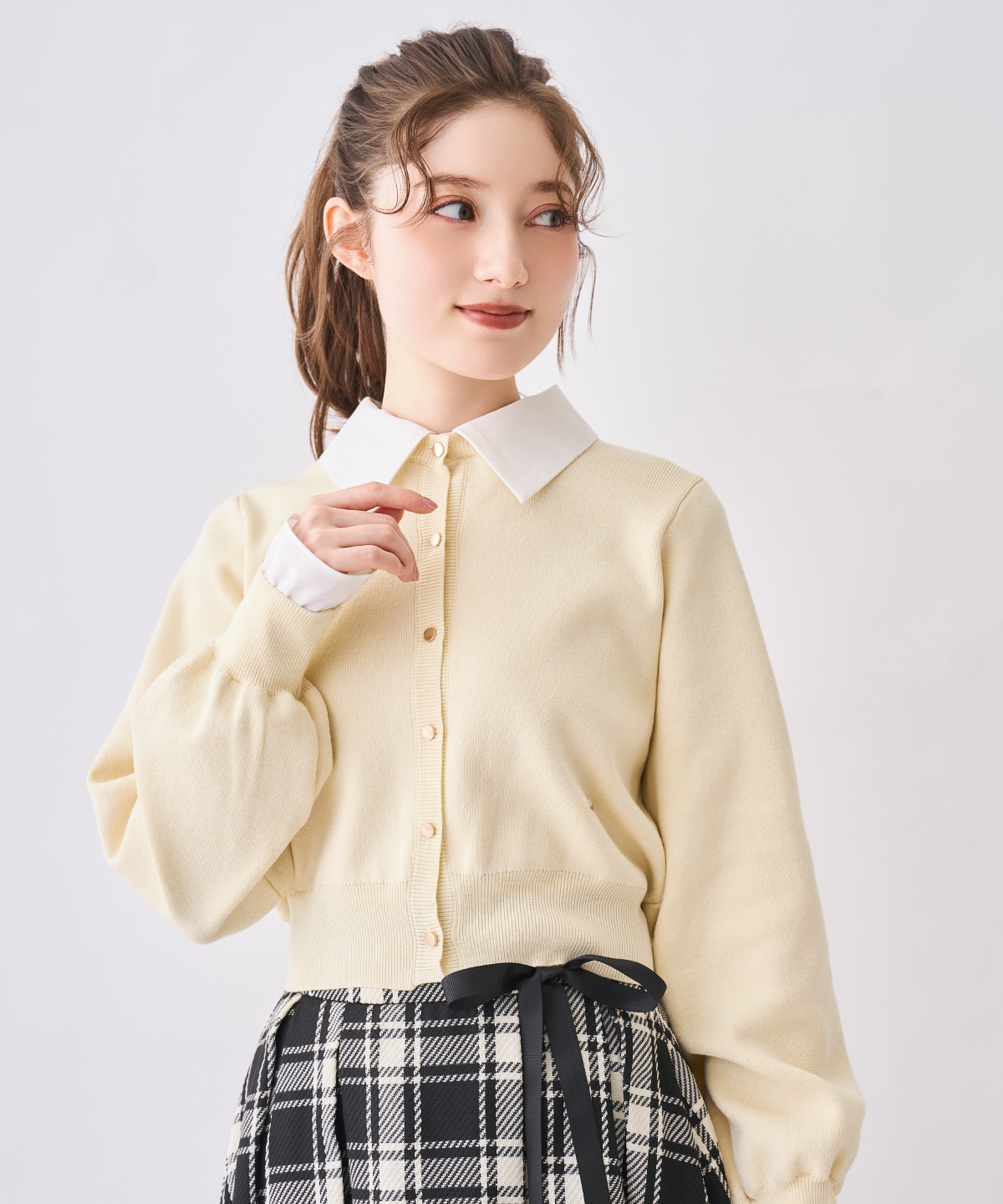 襟付きラメニットカーディガン