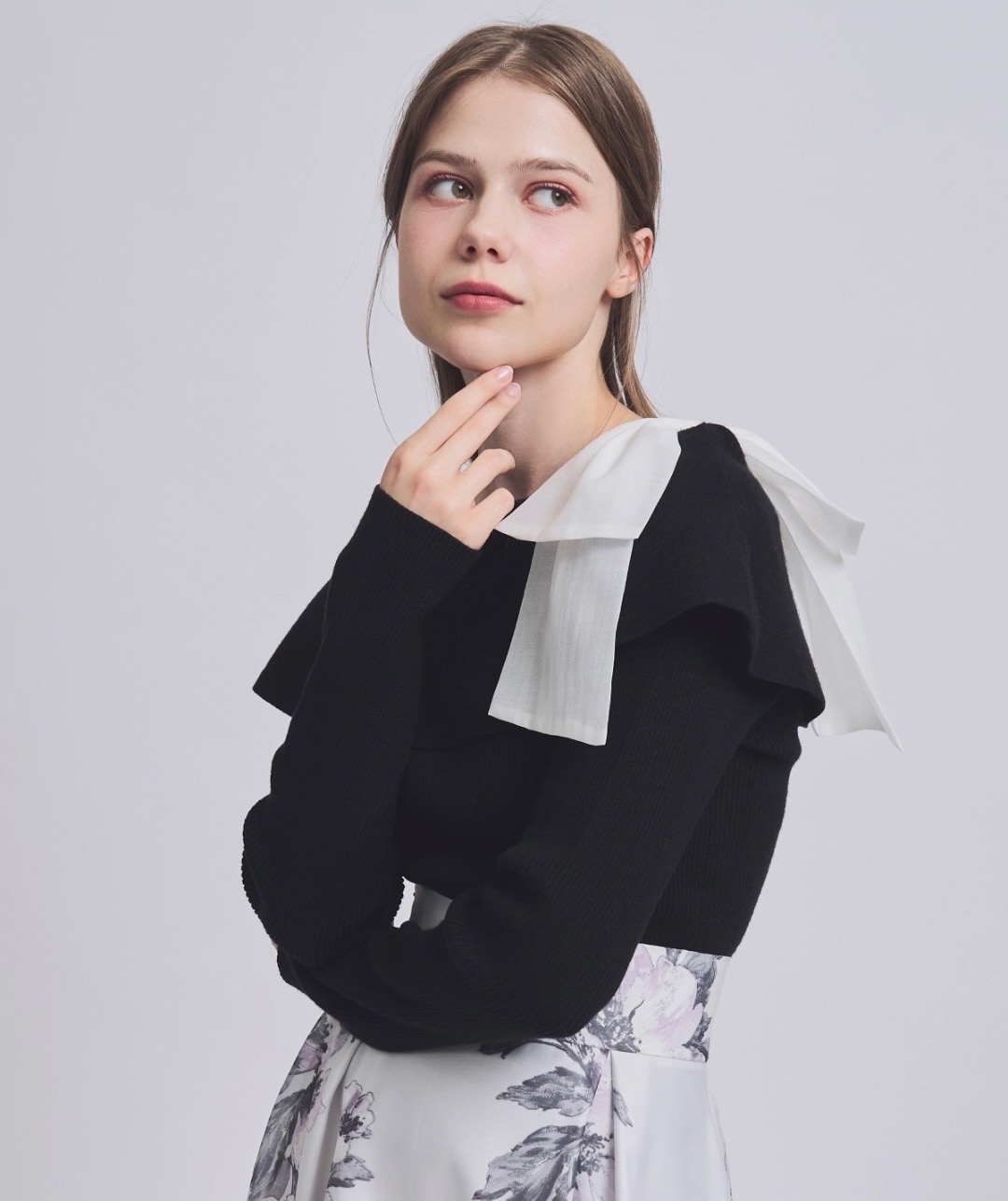 【2/6(Fri)発売】サテンリボン付オフショルニットプルオーバー