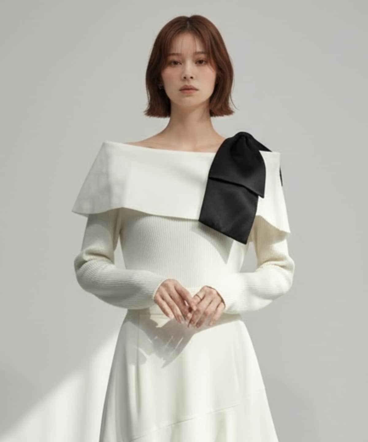 【2/6(Fri)発売】サテンリボン付オフショルニットプルオーバー