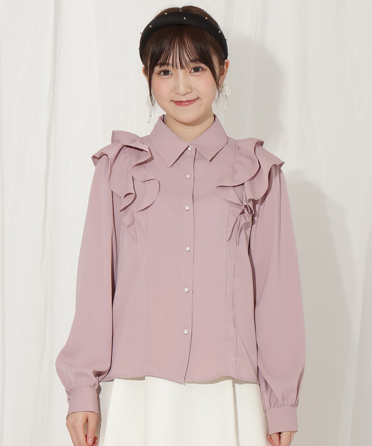 ダブルフリルリボンタイブラウス