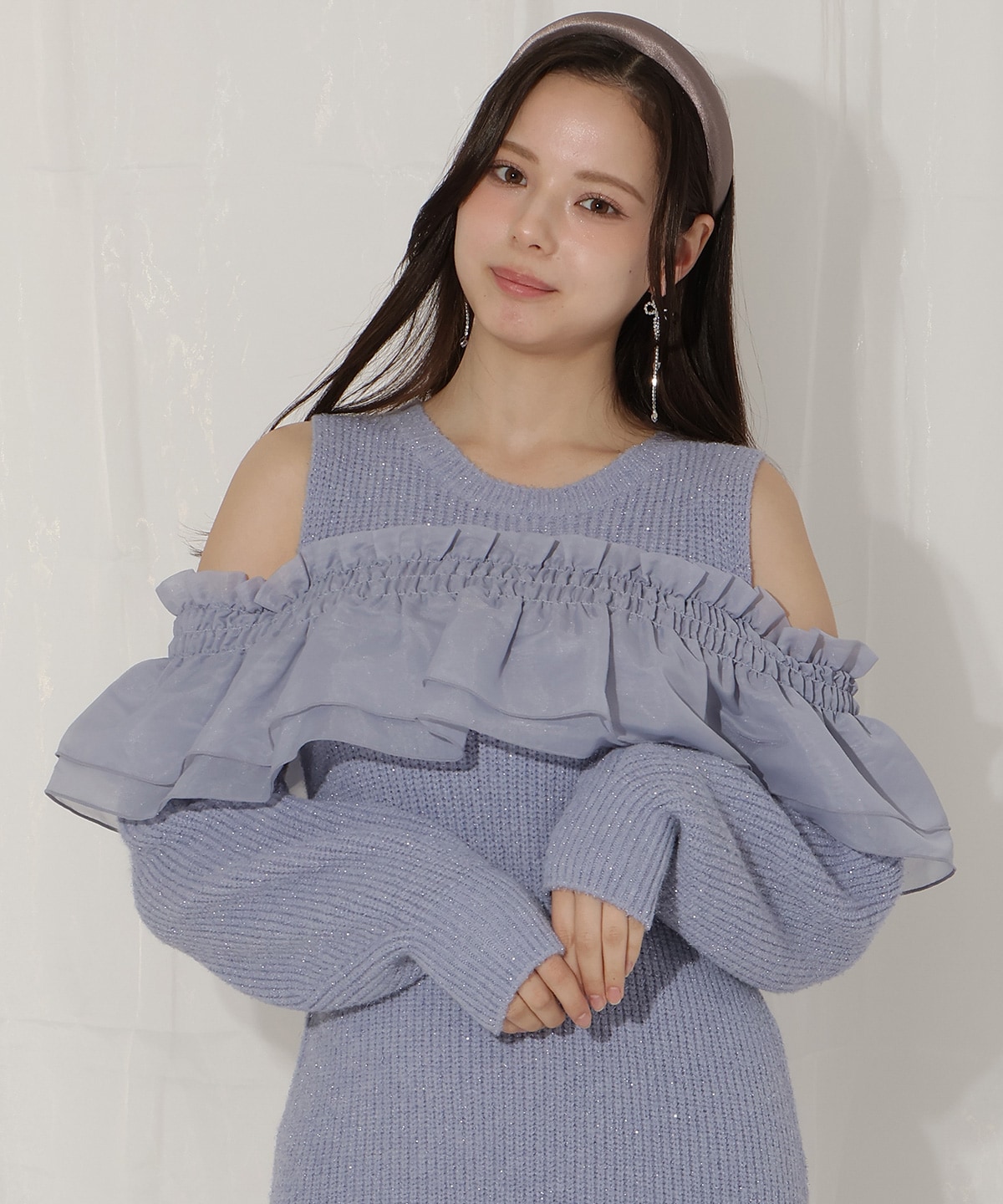 バックリボンオフショルニットワンピース