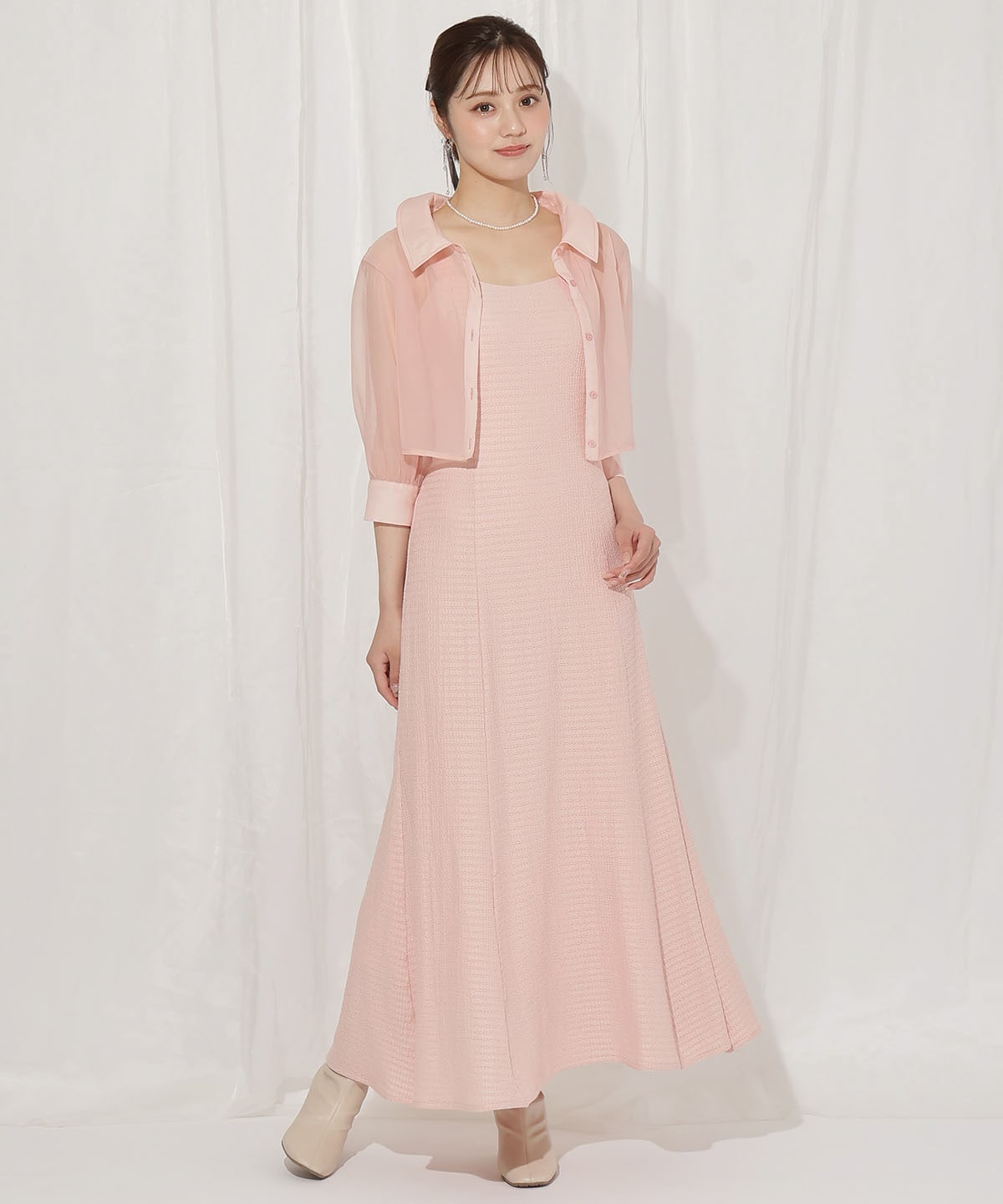 シアーブラウス×カットソーマーメイドワンピース