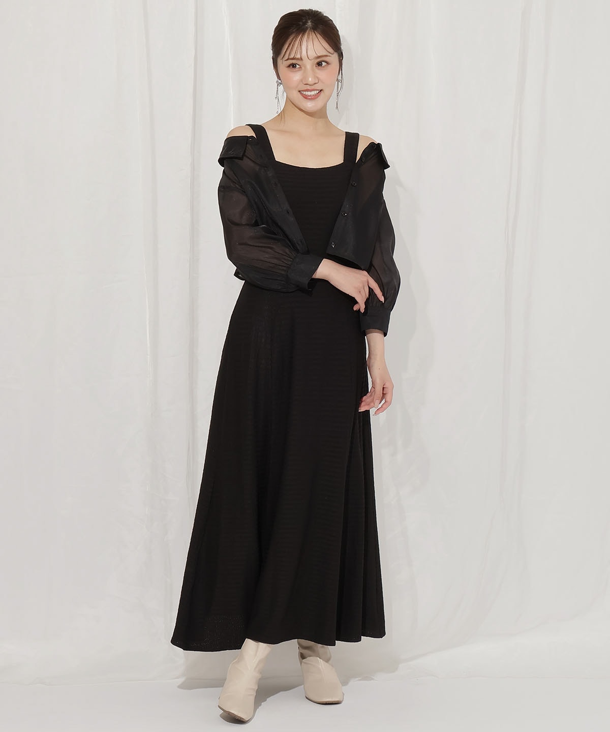 シアーブラウス×カットソーマーメイドワンピース