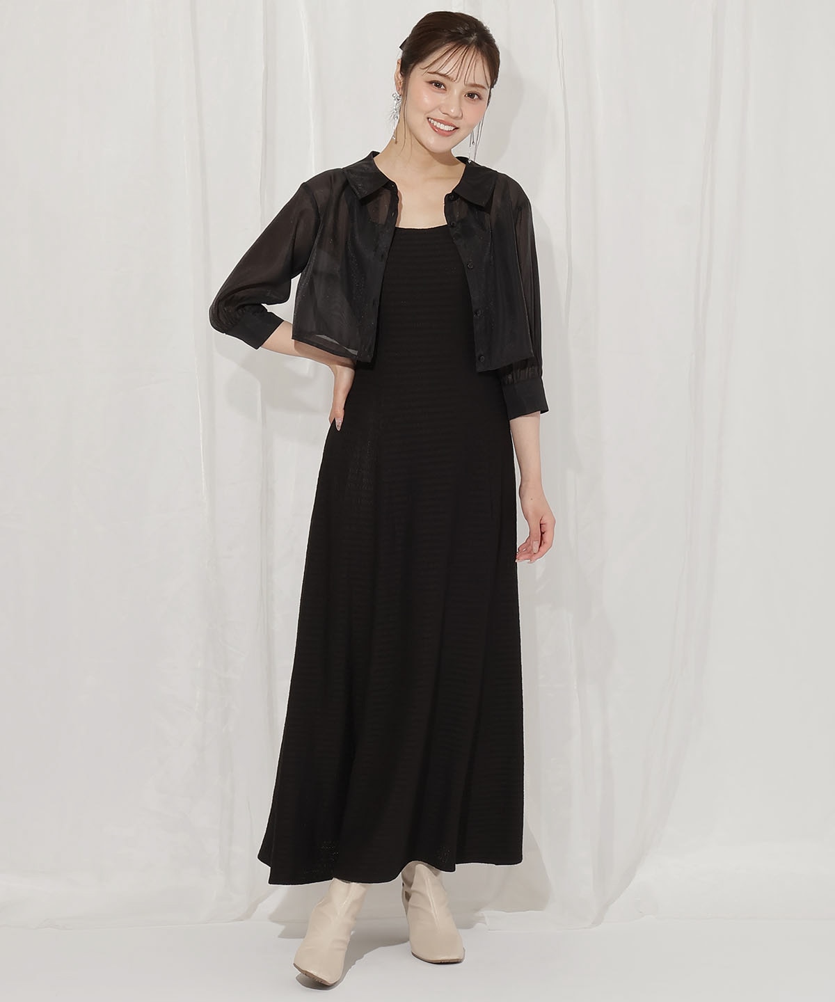 シアーブラウス×カットソーマーメイドワンピース