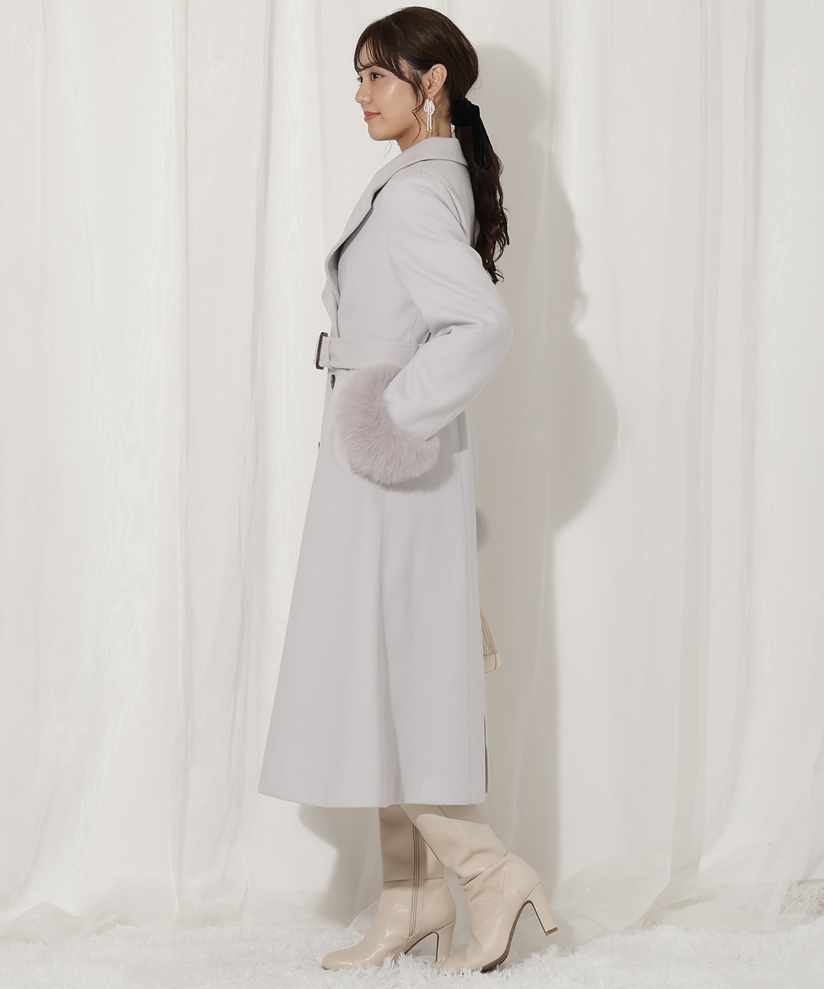 FOXファー付きウールコート