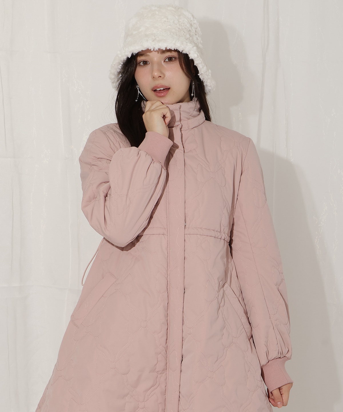 リボン柄キルティングコート