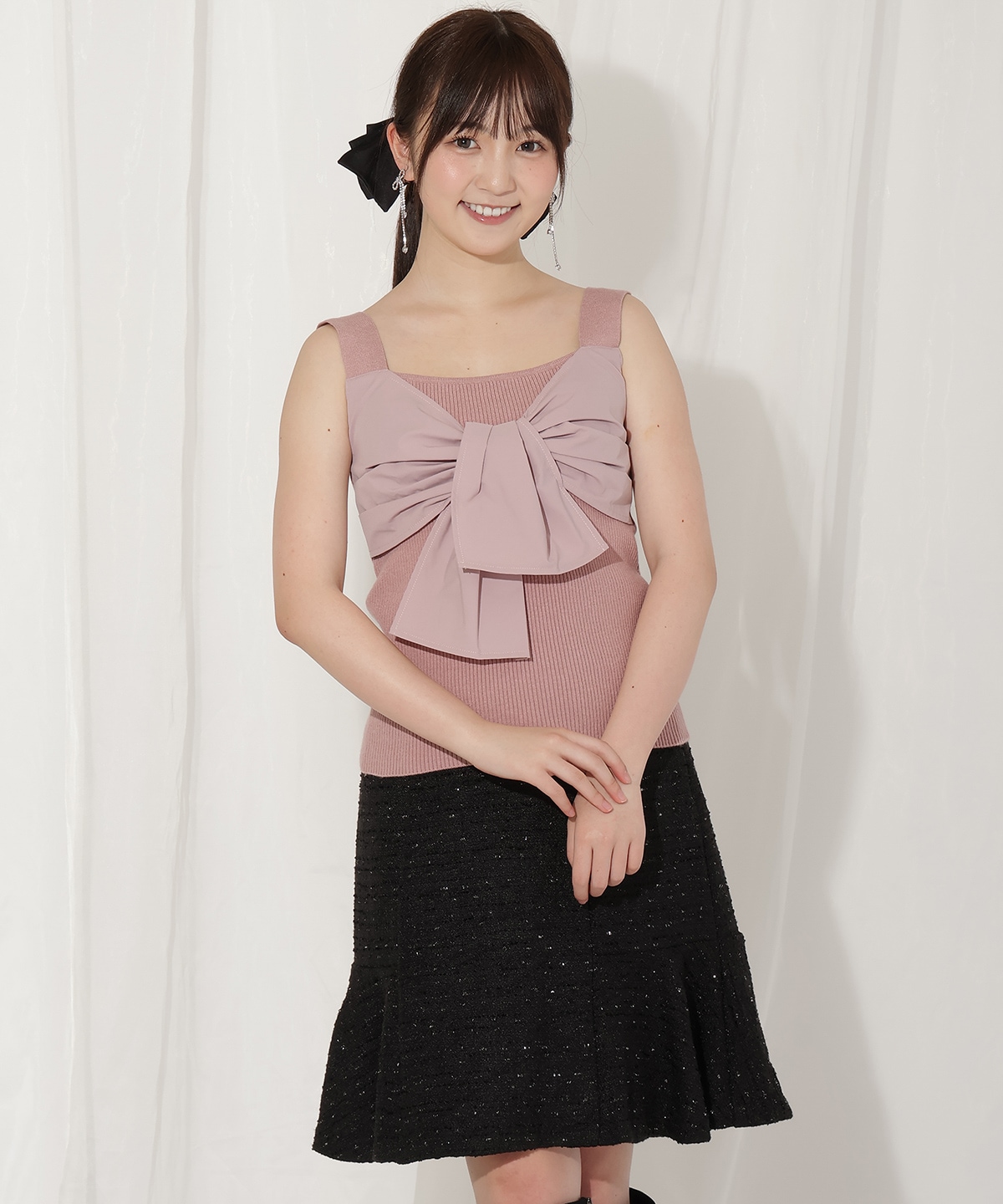 フリルカーディガン×リボンキャミセット